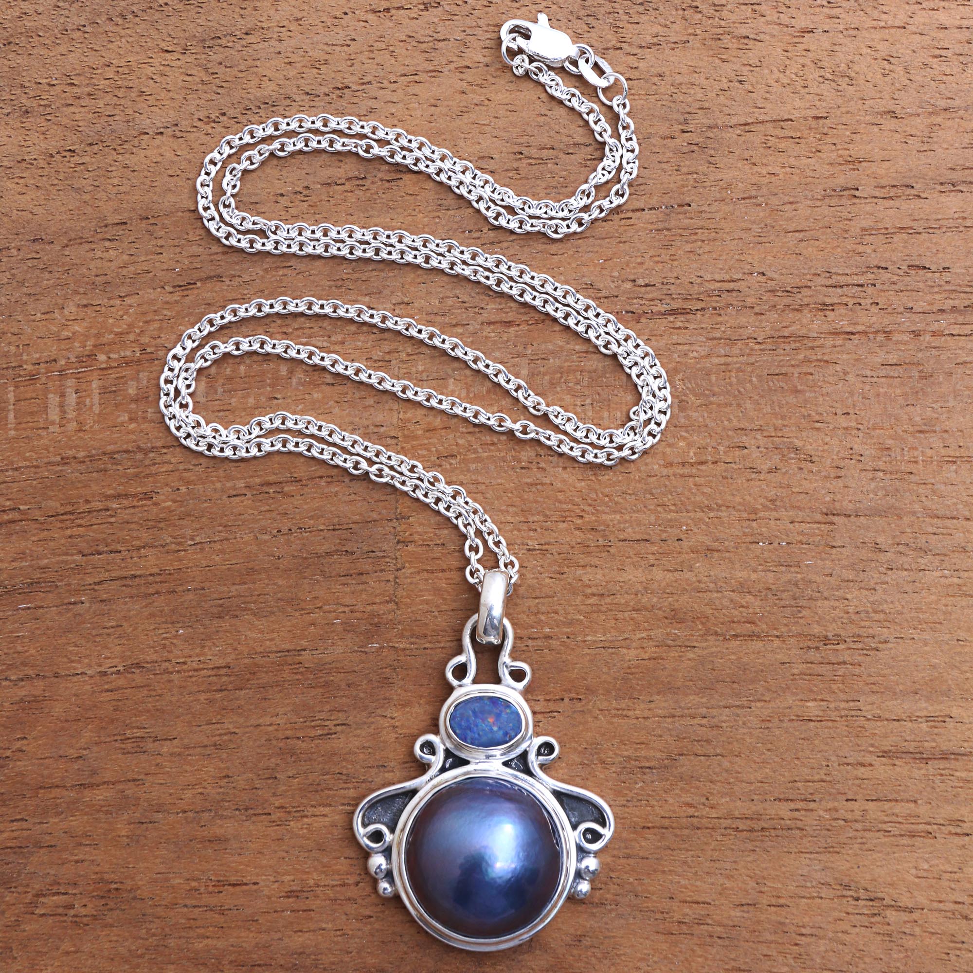 Premium Ocean Glow Pearl & Opal Pendant Necklace – Handcrafted in Bali