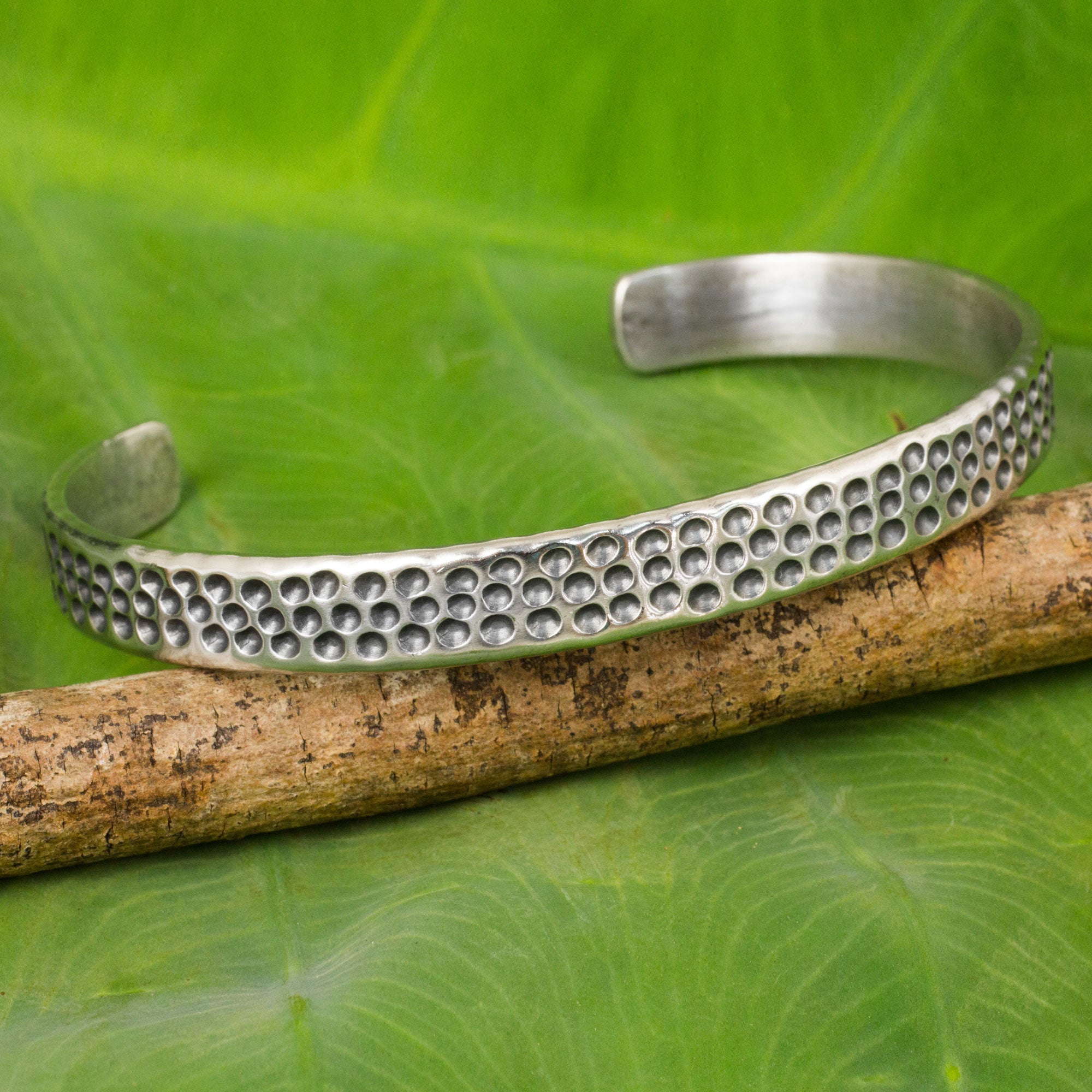 Premium Sterling Silver Cuff Bracelet - Nature's Way Slender Design