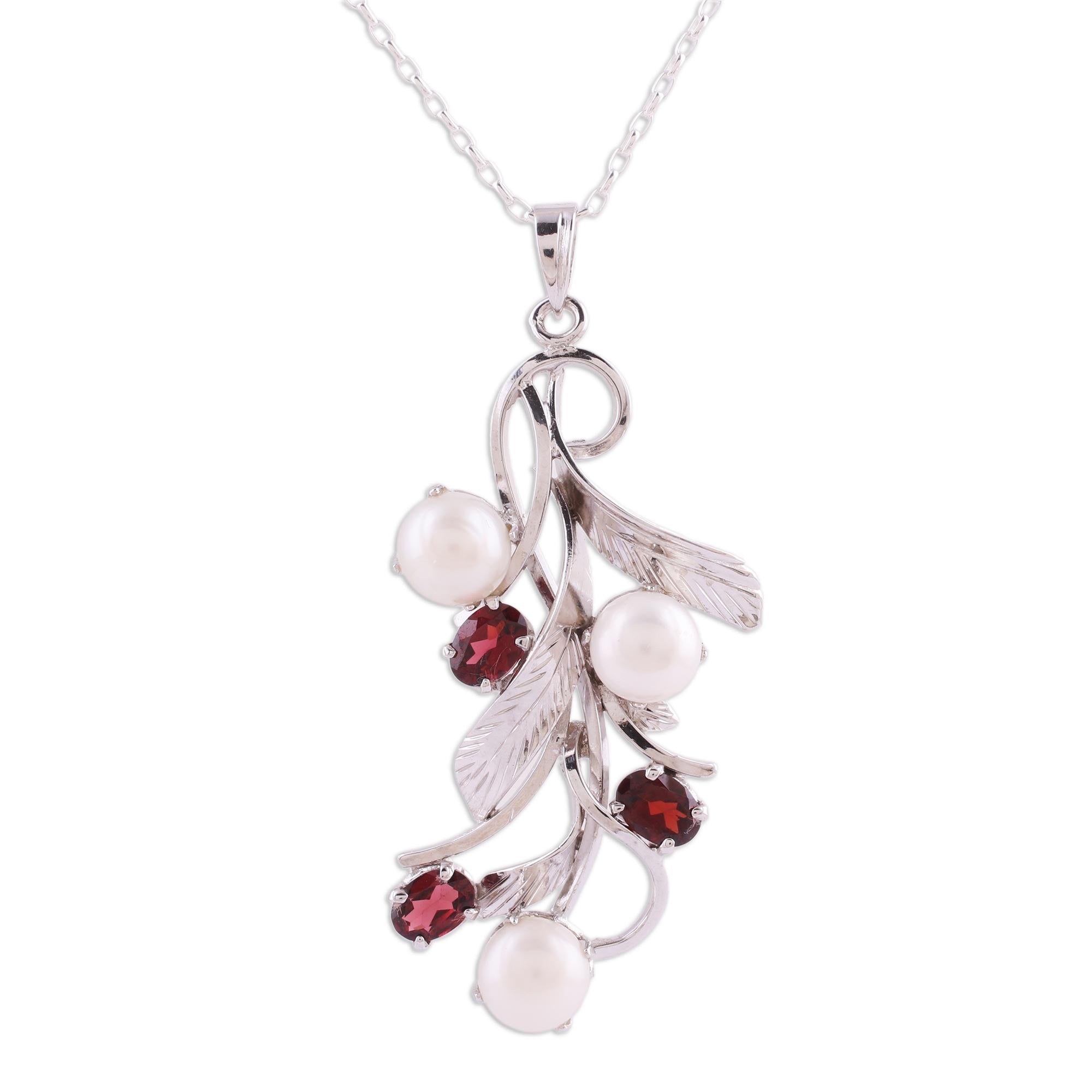 Premium Blissful Nature Necklace - Cultured Pearls & Garnet Jewelry from India