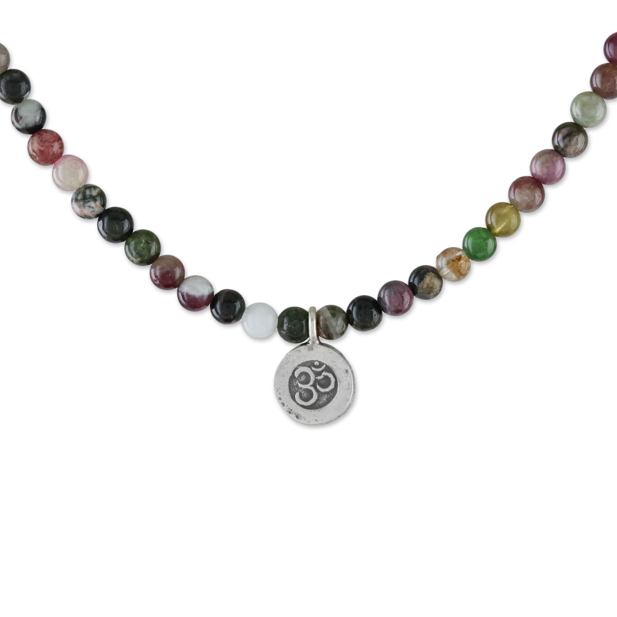 Premium Om Tourmaline Beaded Pendant Necklace – Handcrafted in Thailand