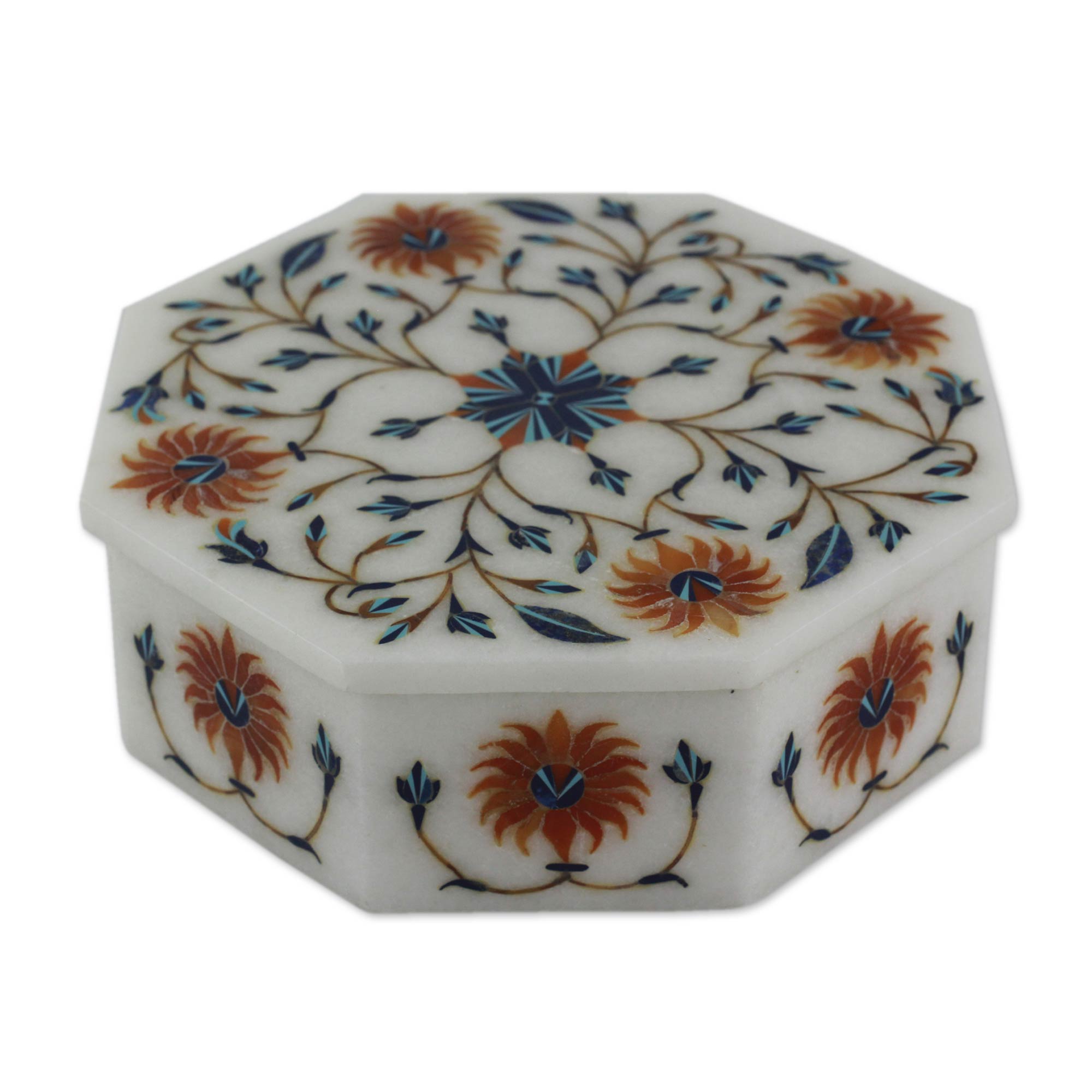 Premium Sunflower Bouquet Jewelry Box - Handcrafted Indian Marble Inlay Design