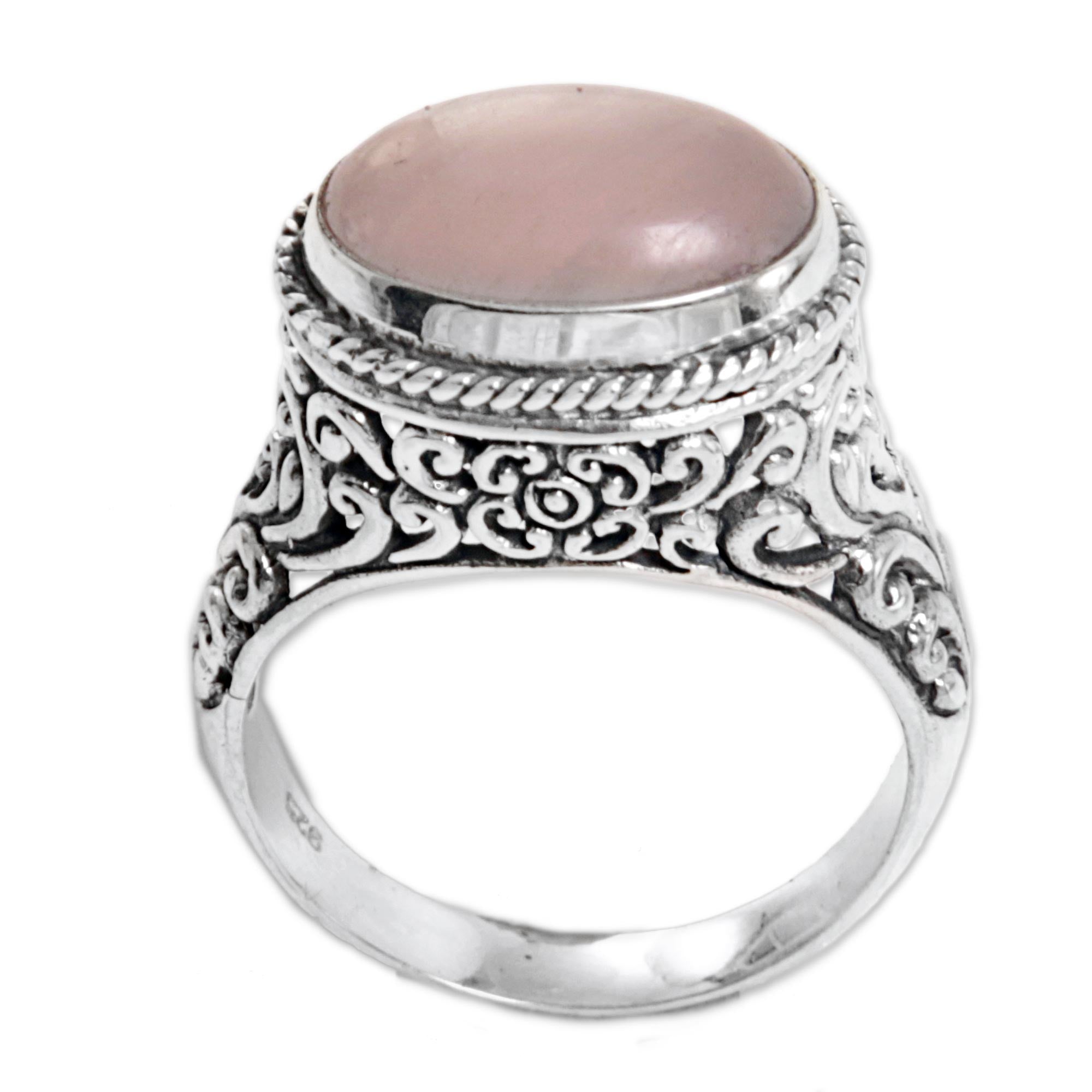 Premium Bali Rose Quartz Cocktail Ring – Handcrafted Elegance