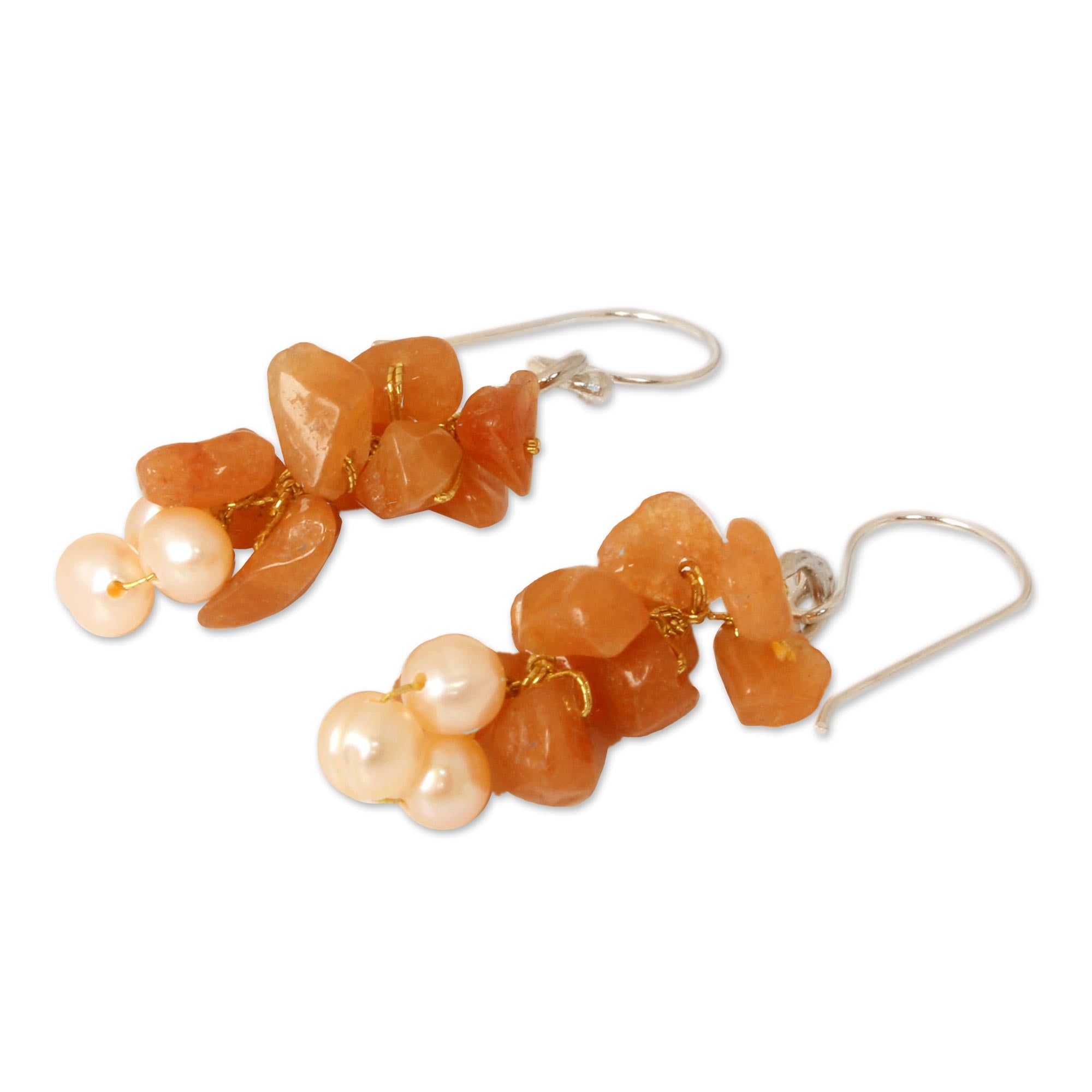 Premium Afternoon Glow Beaded Aventurine and Pearl Earrings