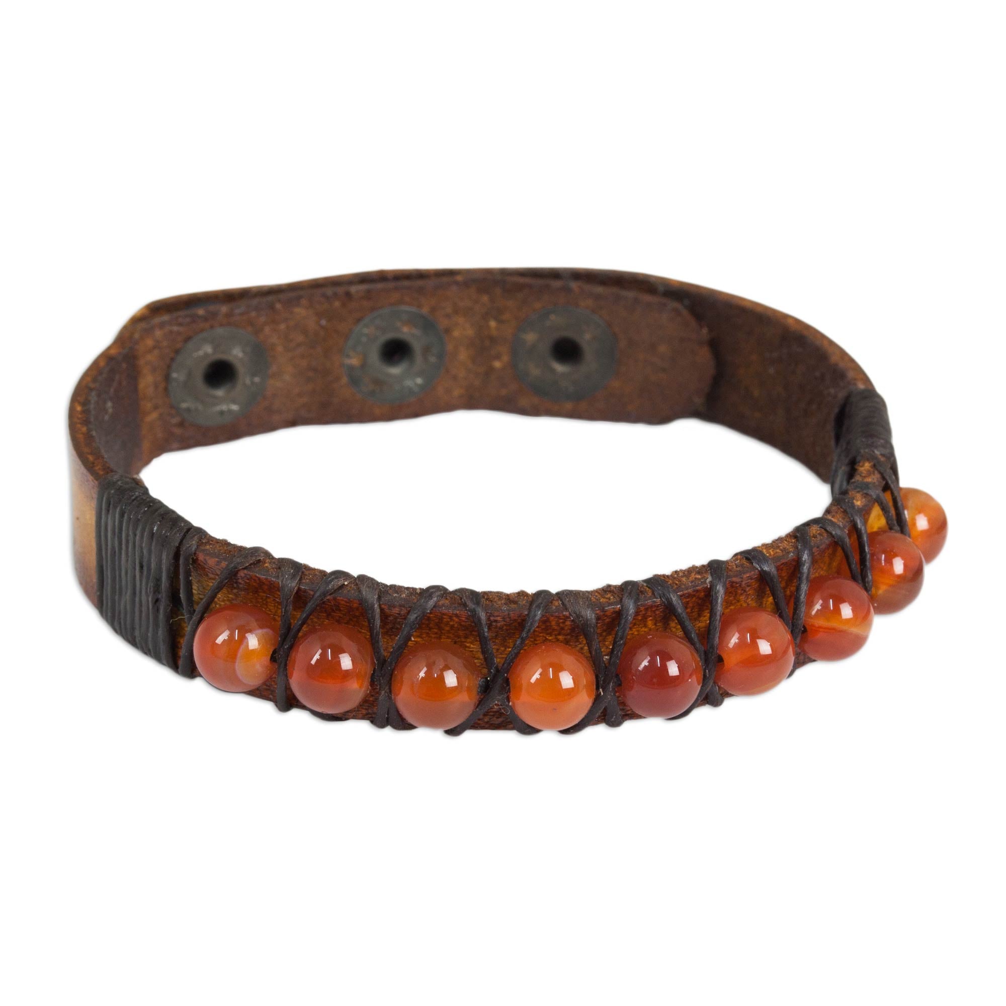 Premium Handcrafted Carnelian Leather Bracelet - Adjustable & Vibrant Orange