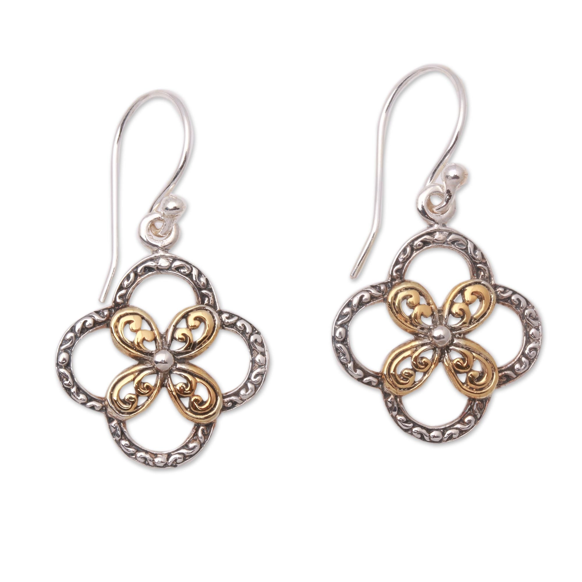 Premium Floral Dangle Earrings - Sterling Silver with 18K Gold Accents