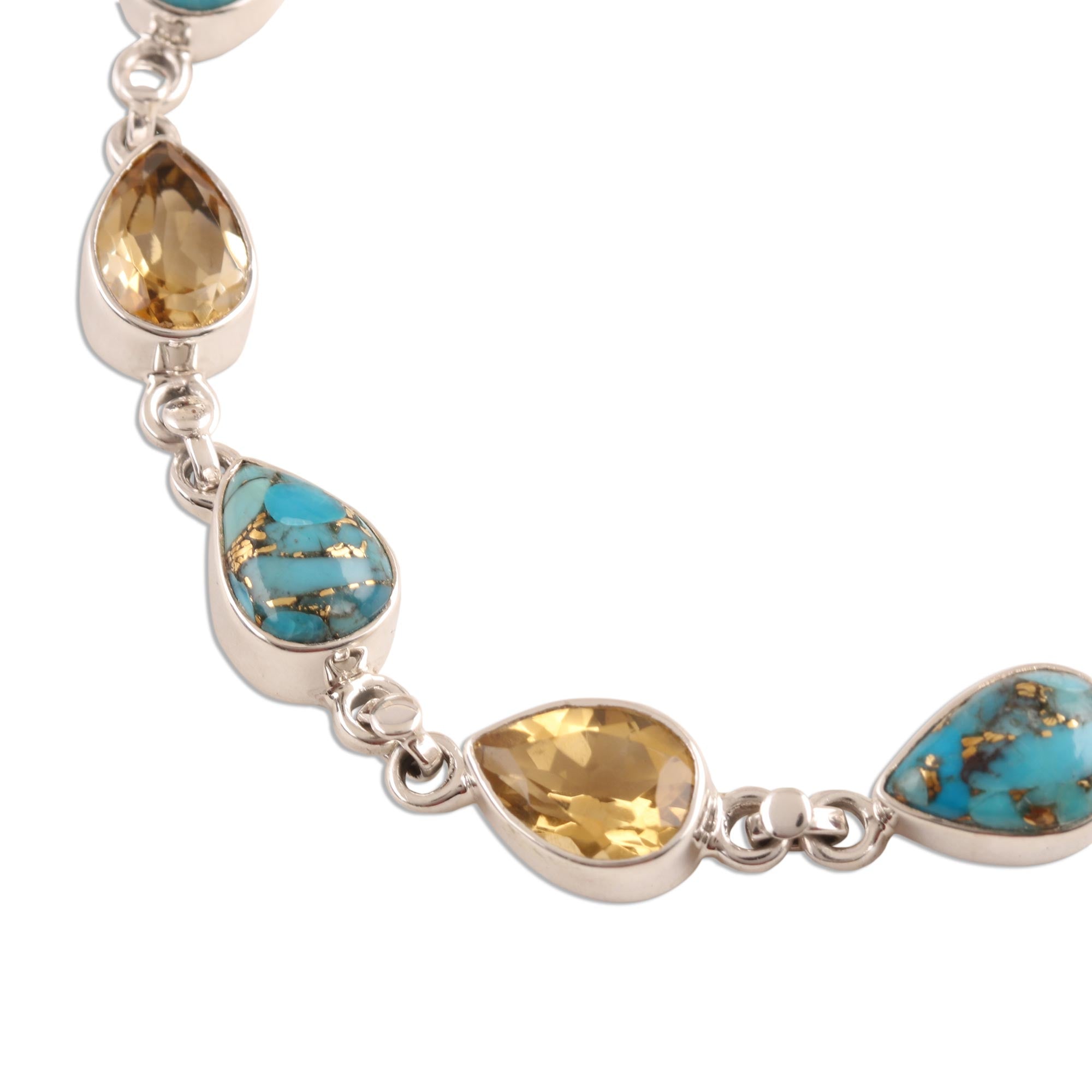 Premium Citrine & Turquoise Link Bracelet - Handcrafted Sterling Silver Jewelry