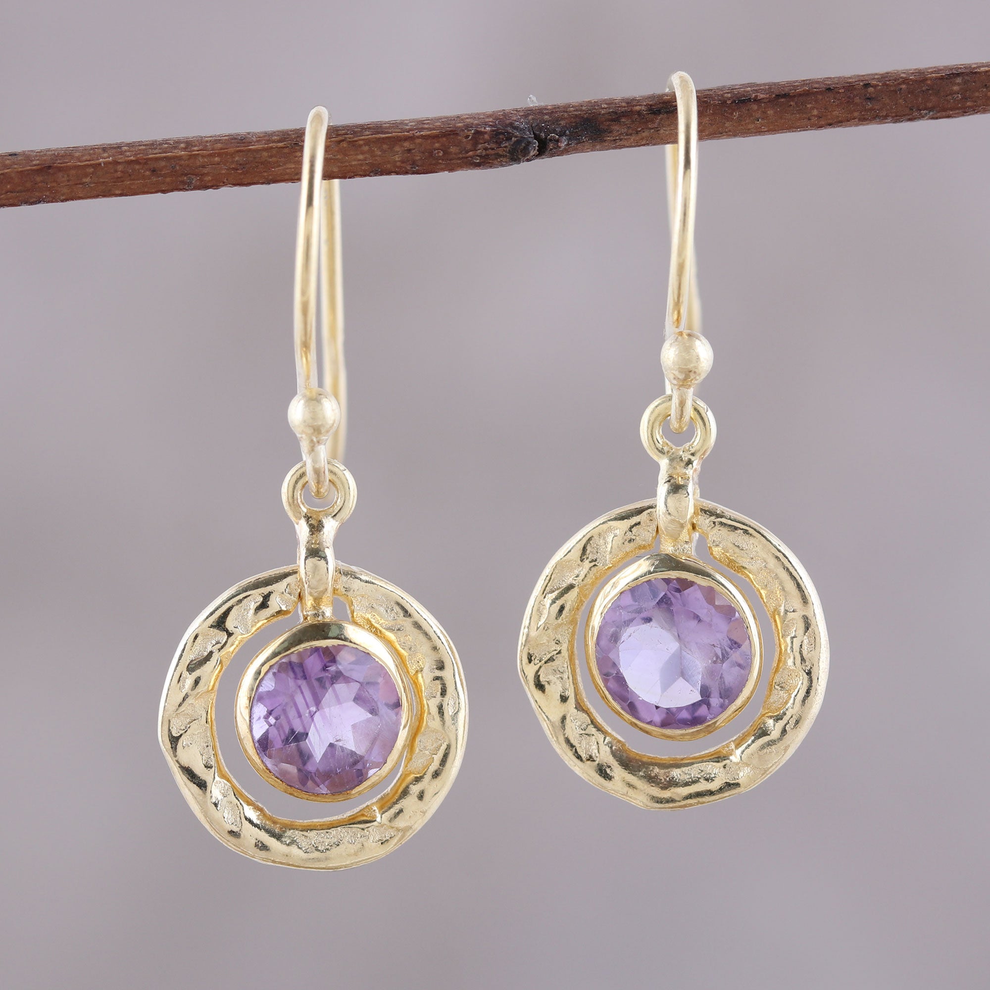 Premium Glittering Lilac Amethyst Dangle Earrings - 18k Gold Plated Sterling Silver