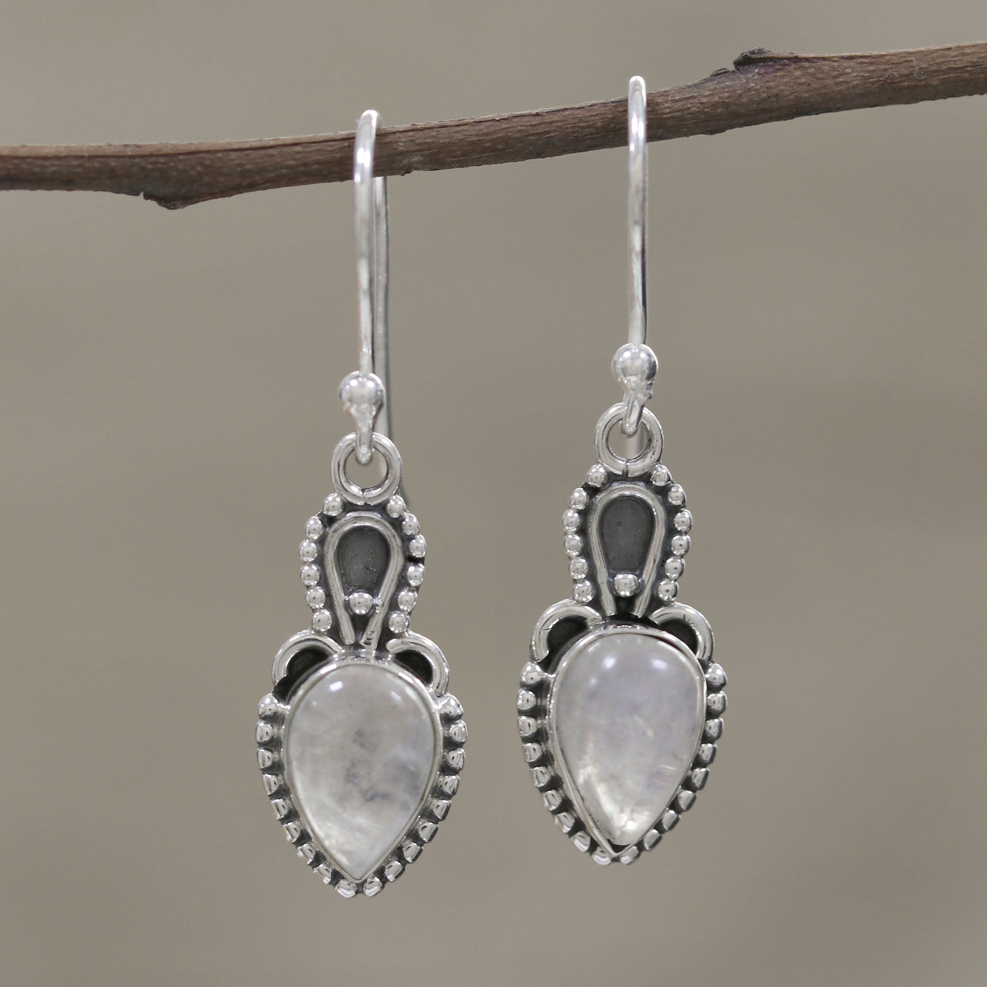 Premium Rainbow Moonstone Sterling Silver Hook Earrings - Earthly Crown Collection