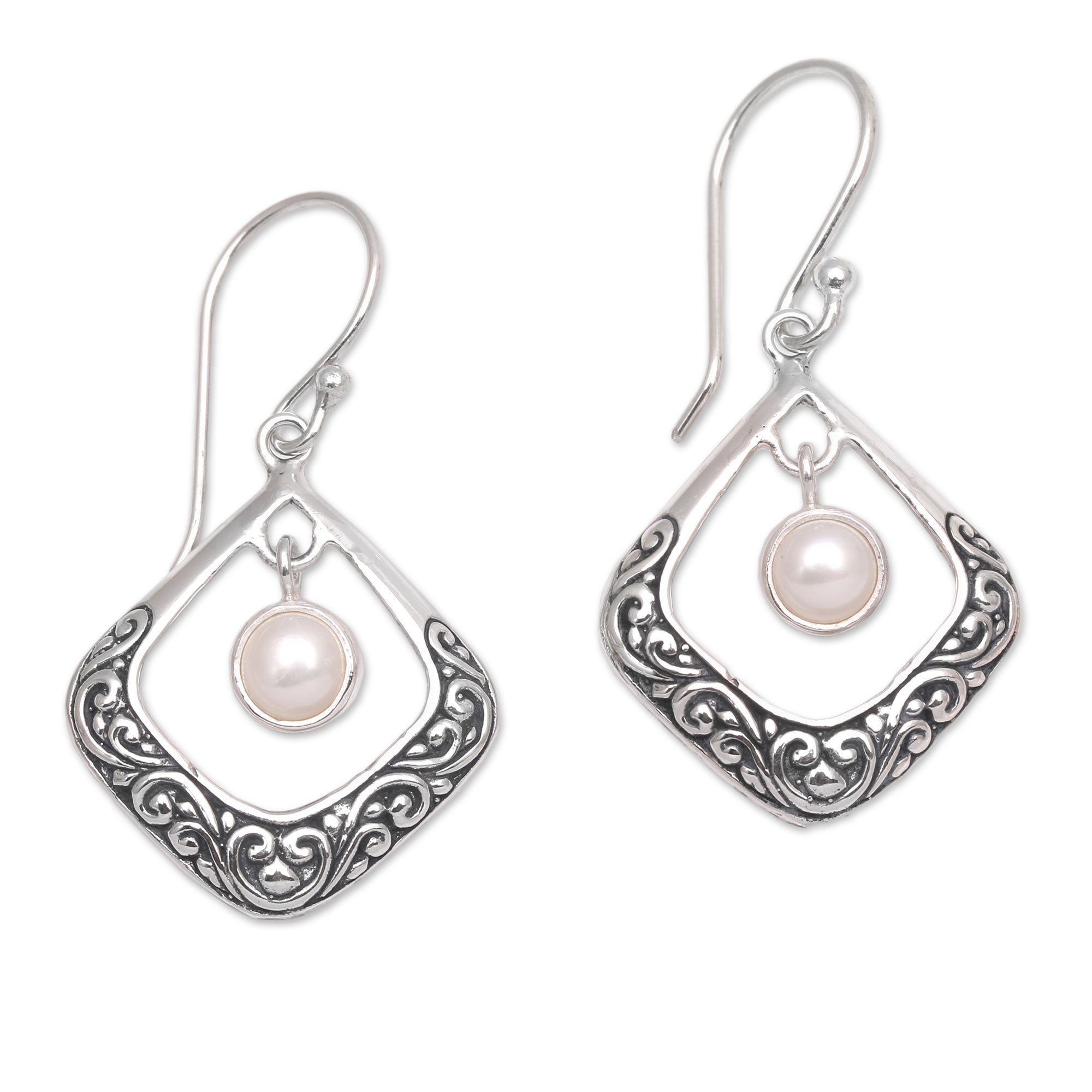 Premium Elegant Reverie Cultured Pearl Sterling Silver Dangle Earrings - Handcrafted in Bali