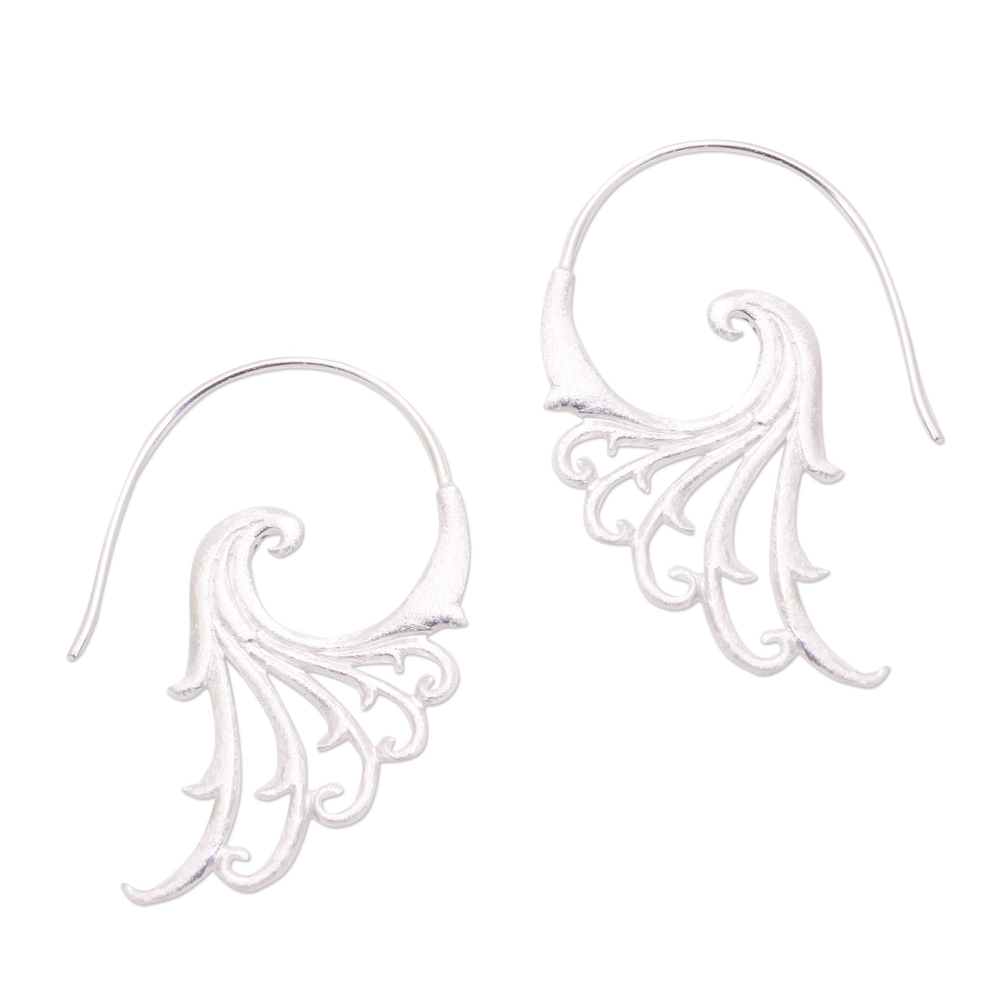 Premium Angelic Wings Sterling Silver Half-Hoop Earrings - Artisan Crafted in Bali