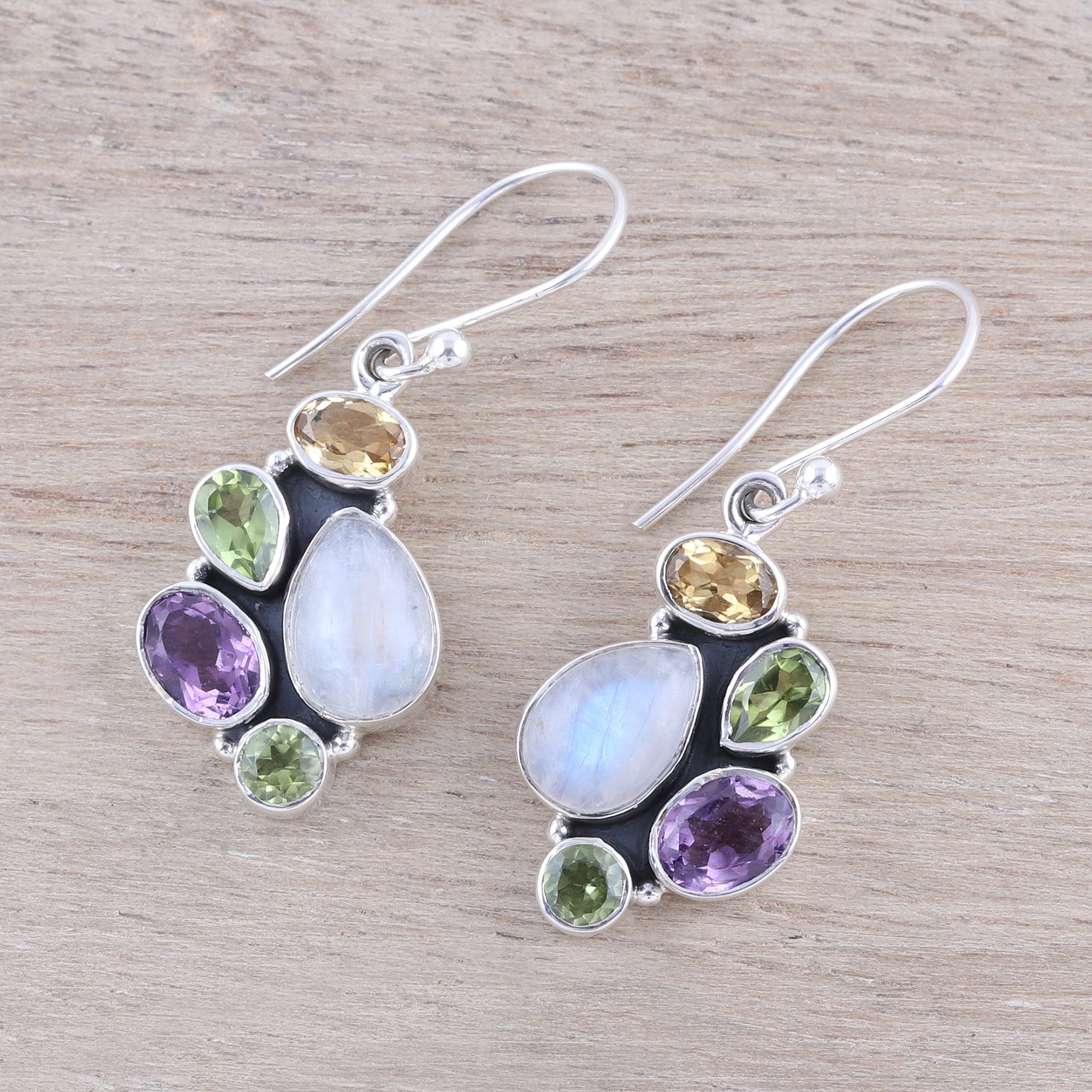 Premium Glittering Fusion Multi-Gemstone Dangle Earrings – Handcrafted in India