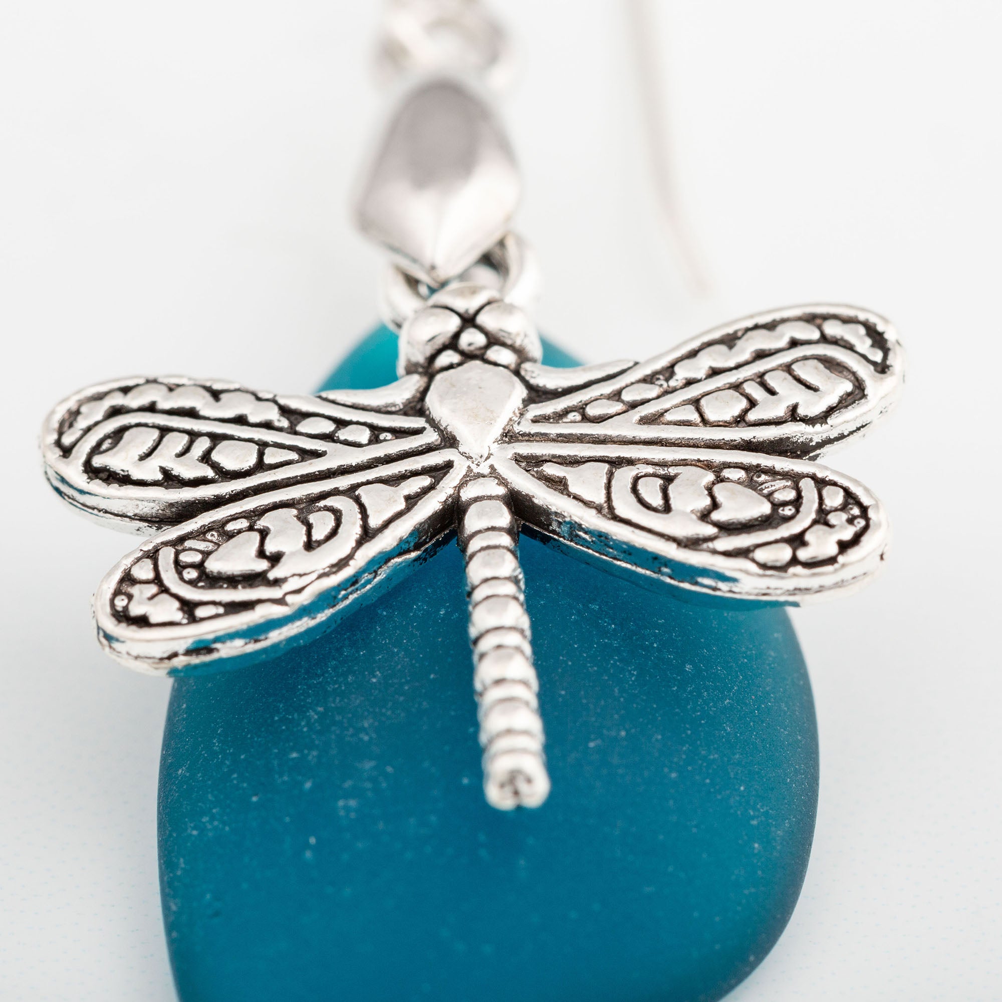 Premium Dragonfly Sea Glass Earrings – Nature-Inspired Elegance