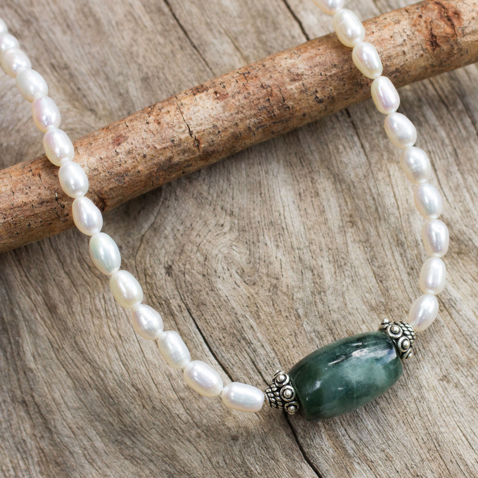 Premium Artisan Crafted Jade and Pearl Necklace - Purity and Love Collection