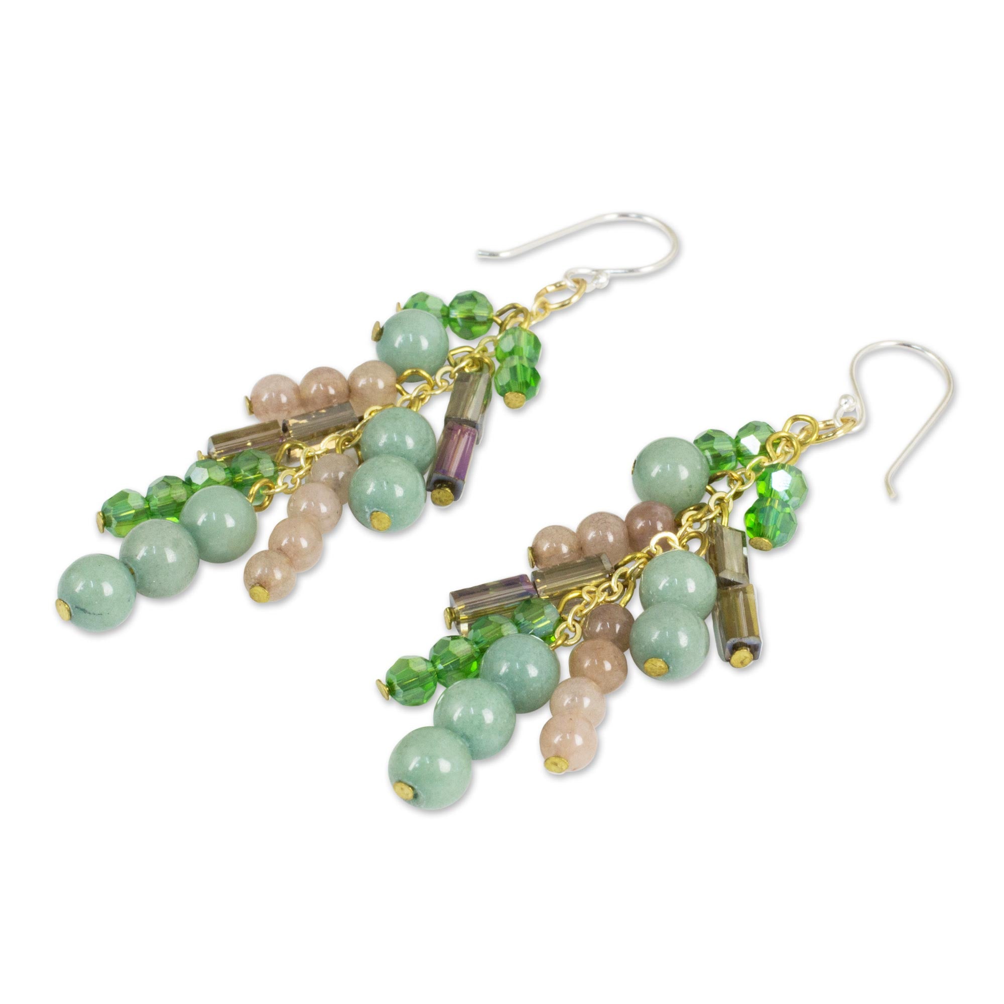 Premium Green Cascade Quartz & Glass Bead Waterfall Earrings