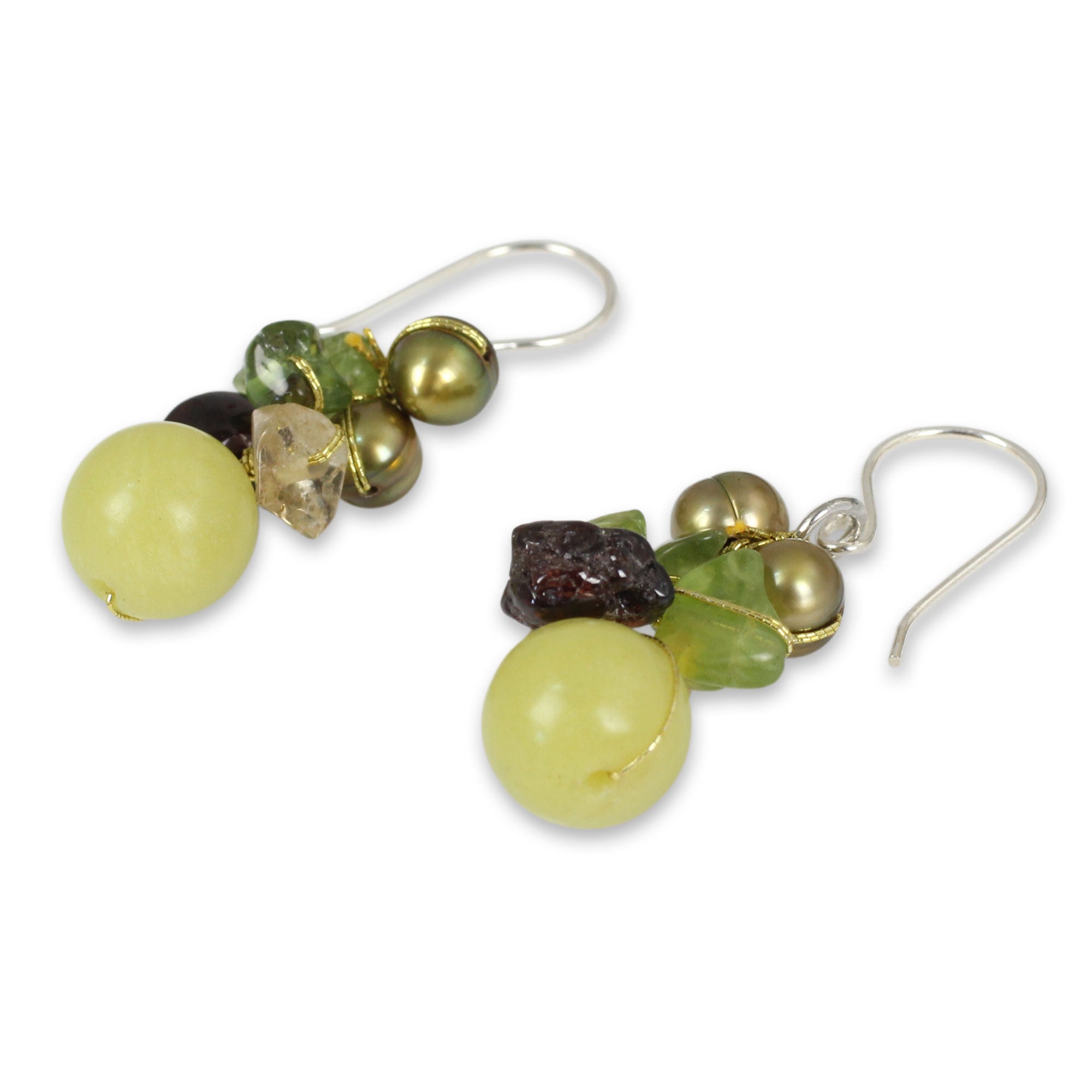 Premium Gemstone & Freshwater Pearl Cluster Earrings - Handmade in Thailand