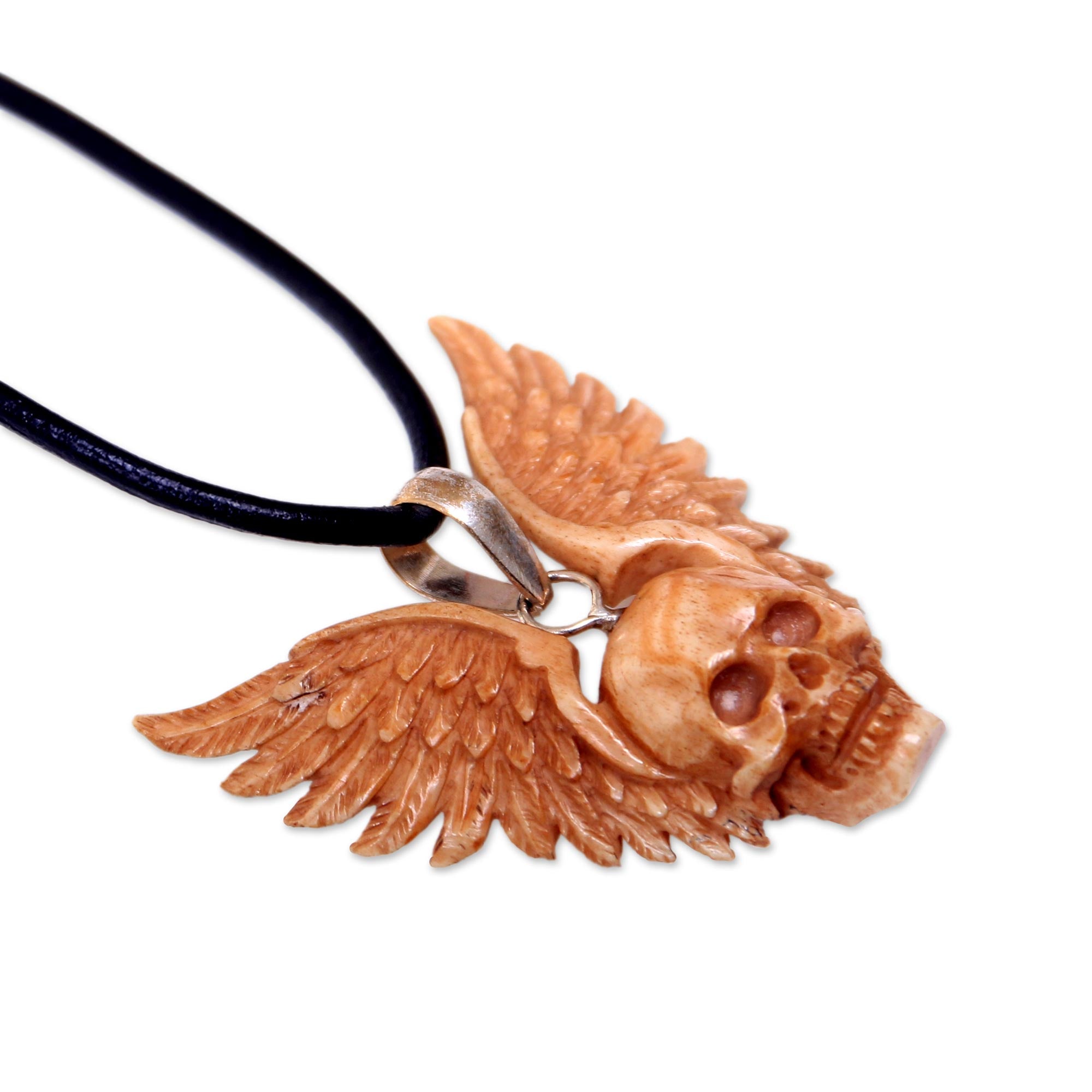 Premium Winged Skull Bone Pendant Necklace - Handcrafted Statement Piece