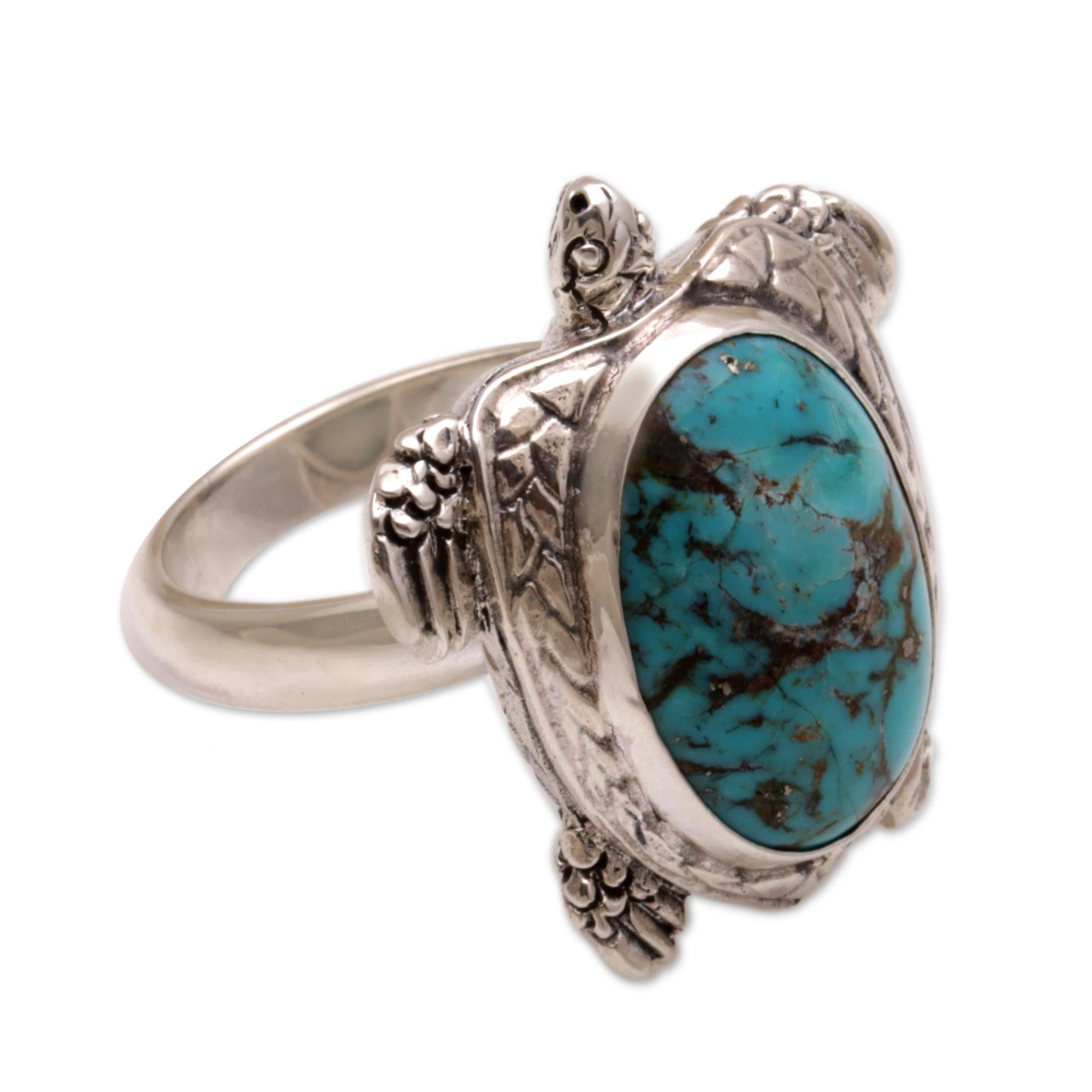 Premium Chelonia Turtle Men's Sterling Silver & Turquoise Ring – Ultimate Symbol of Wisdom