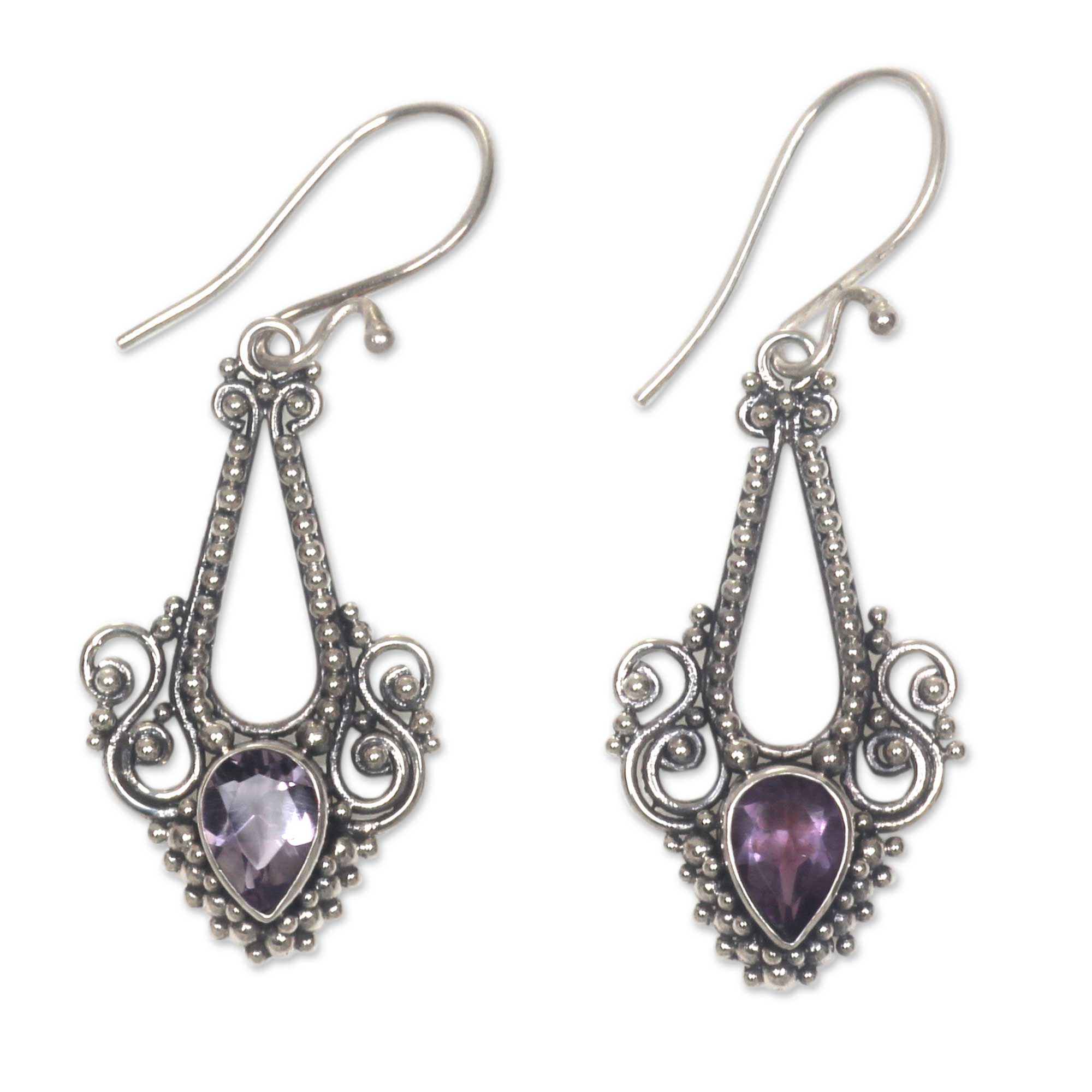 Premium Balinese Glitz Pisces Amethyst Birthstone Sterling Silver Hook Earrings