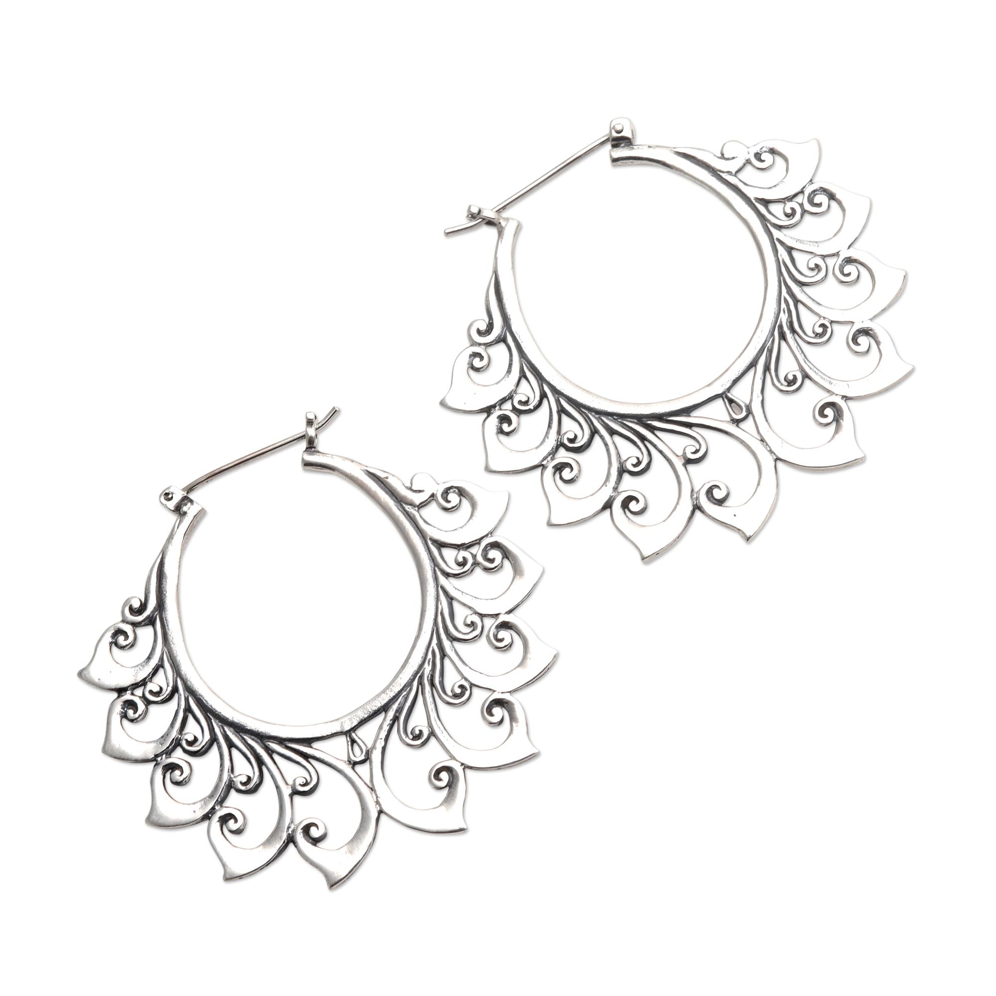 Premium Handcrafted Sterling Silver Floral Hoop Earrings