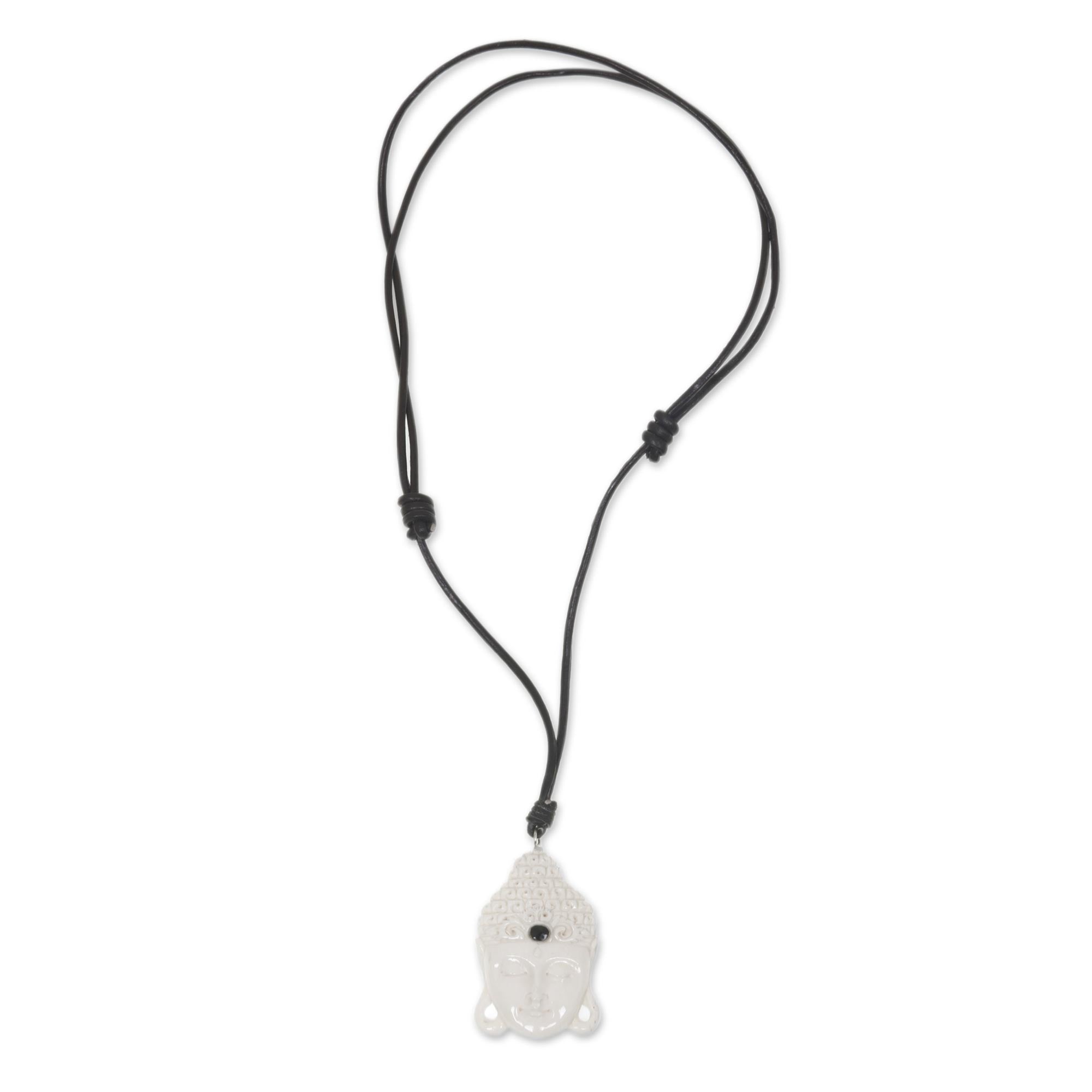 Premium White Buddha Head Bone Pendant Necklace - Handmade in Bali