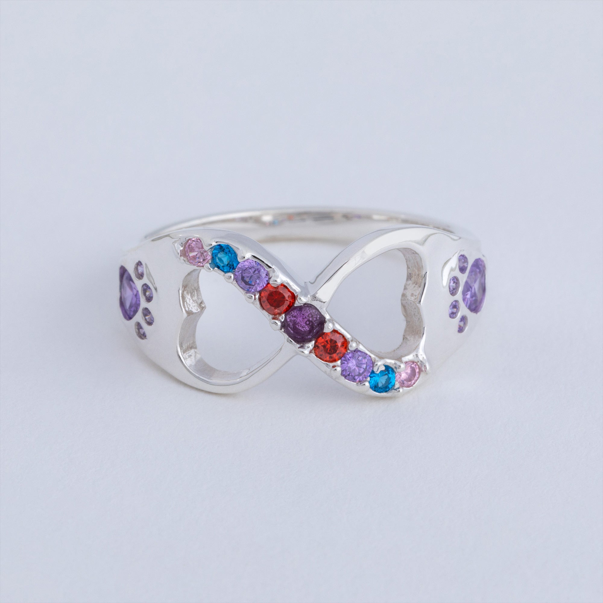 Ultimate Rainbow Bridge Infinity Paw Print Sterling Silver Ring