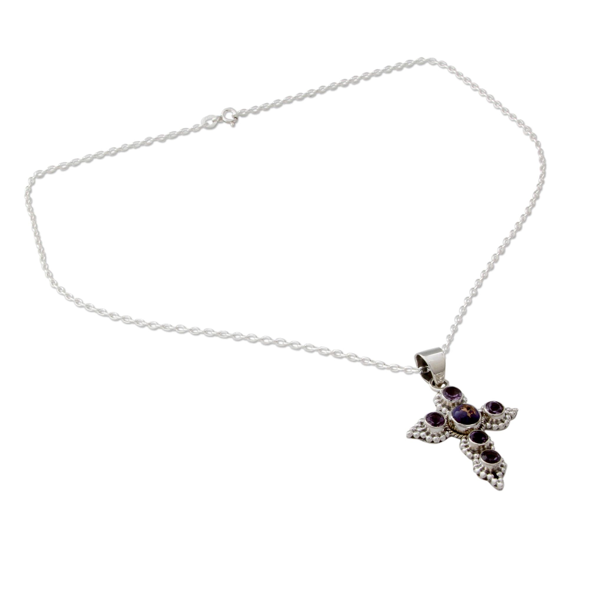 Premium Divine Harmony Amethyst & Silver Cross Necklace - Handcrafted Elegance