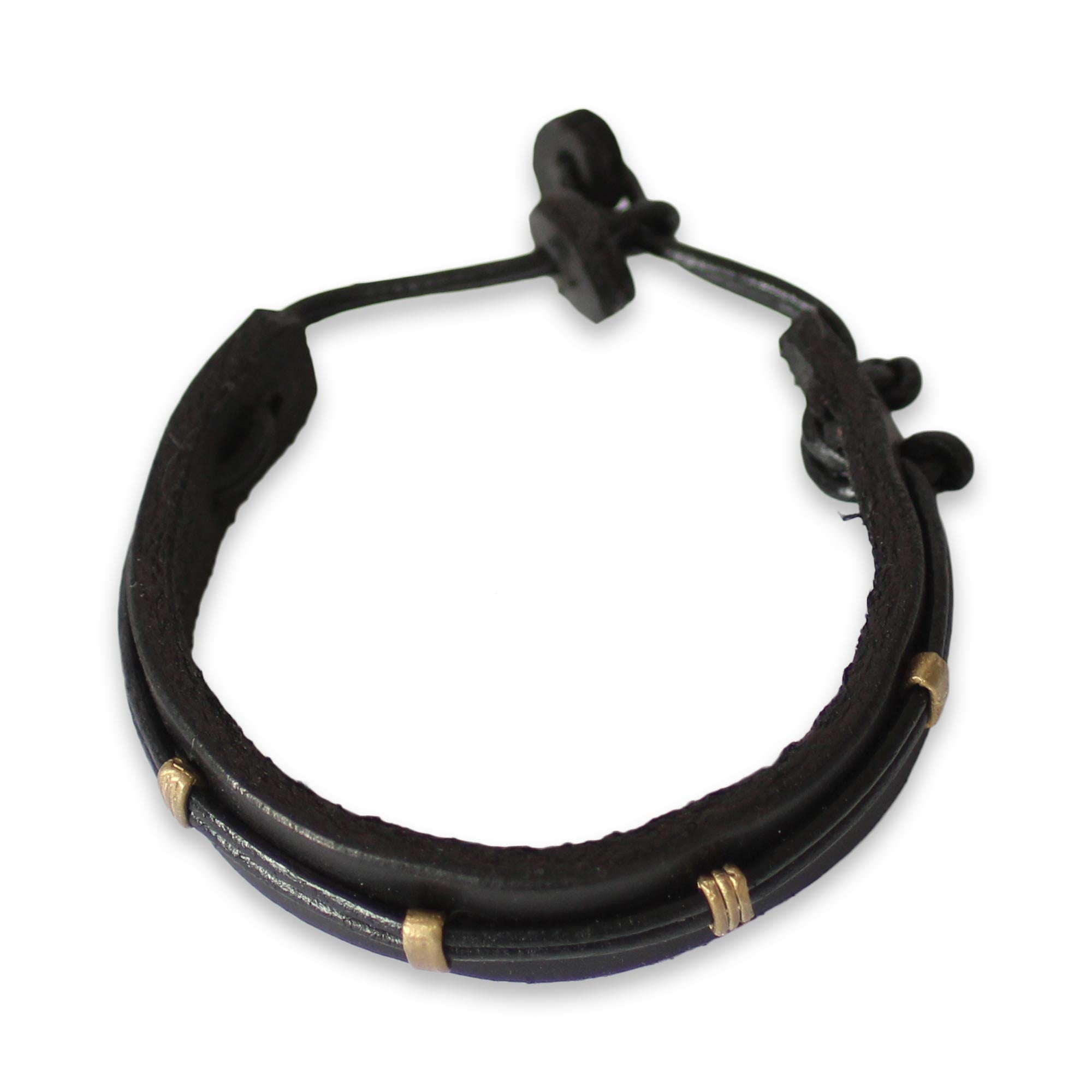 Premium Men's Black Leather Bracelet - Handcrafted in Ghana