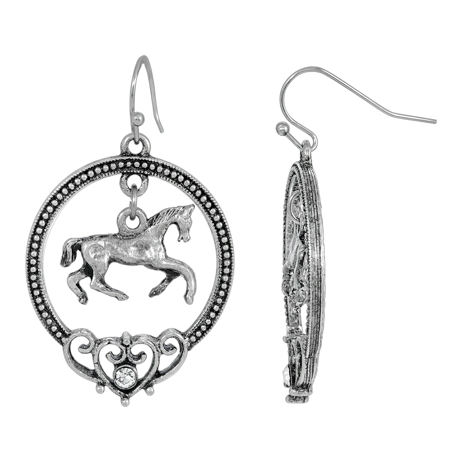 Premium Silver Tone Horse Hoop Earrings - 1928 Jewelry®