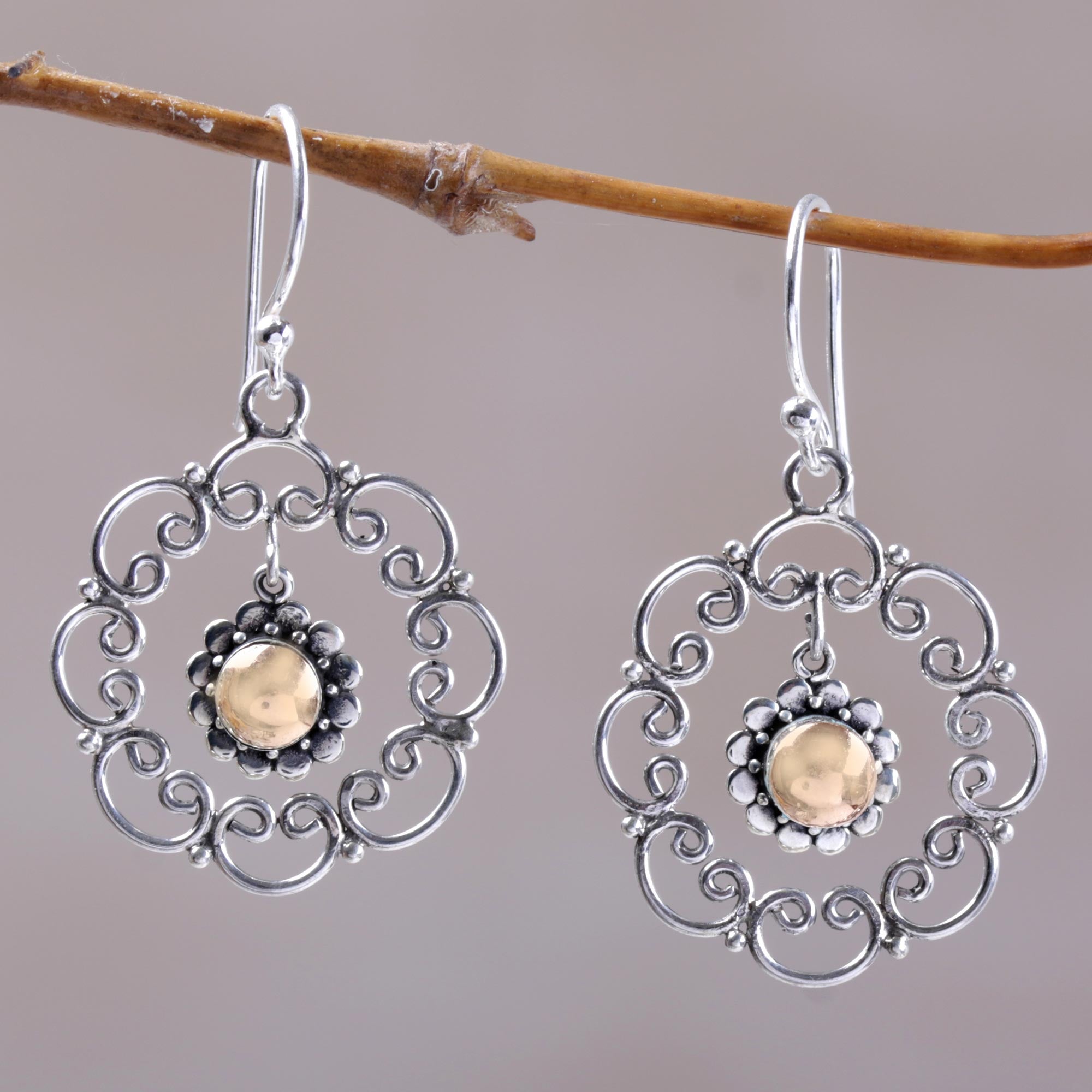 Premium Sterling Silver Earrings with 18k Gold Accents - Handmade in Bali