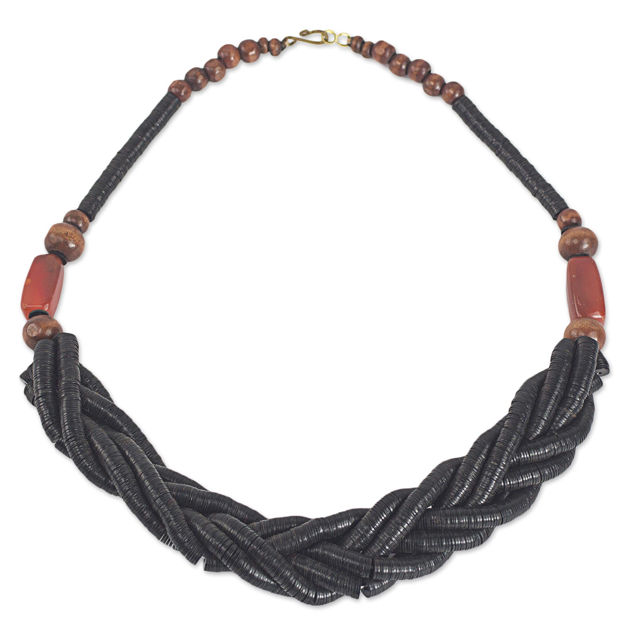 Premium Sosongo Black Handcrafted Beaded Necklace with Wood & Agate Accents