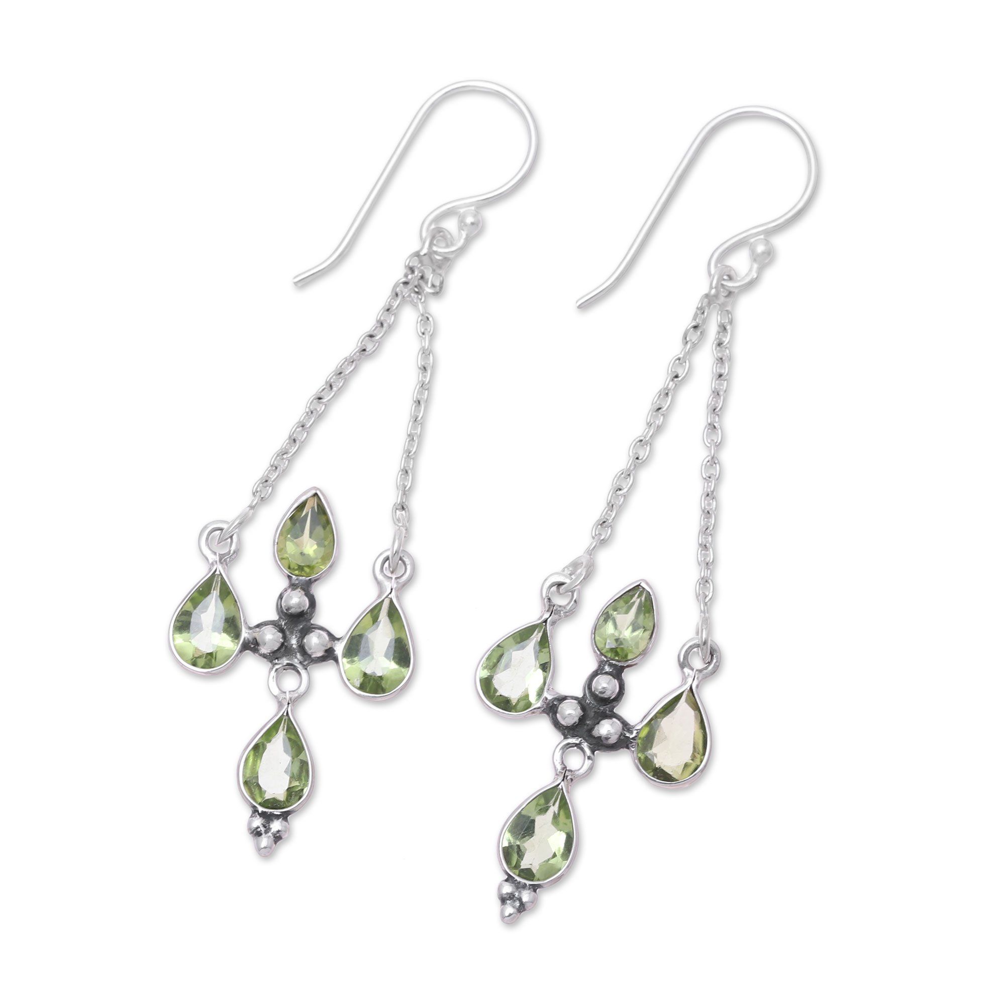 Premium Green Flare Peridot Chandelier Earrings in Sterling Silver