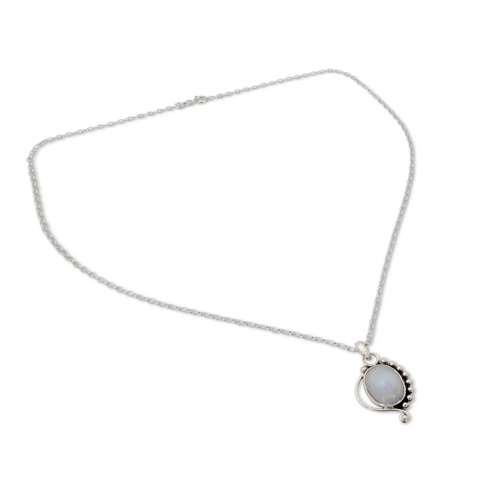 Premium Indian Paisley Moonstone Pendant Necklace - Sterling Silver