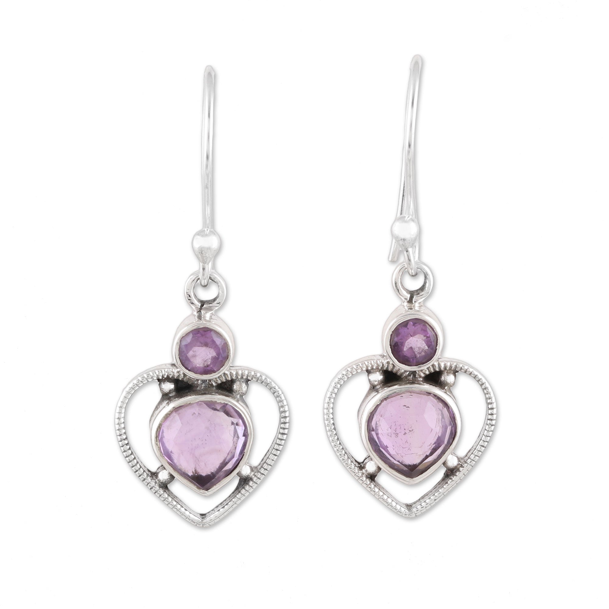 Premium Lavender Heart Handmade 925 Sterling Silver Amethyst Earrings