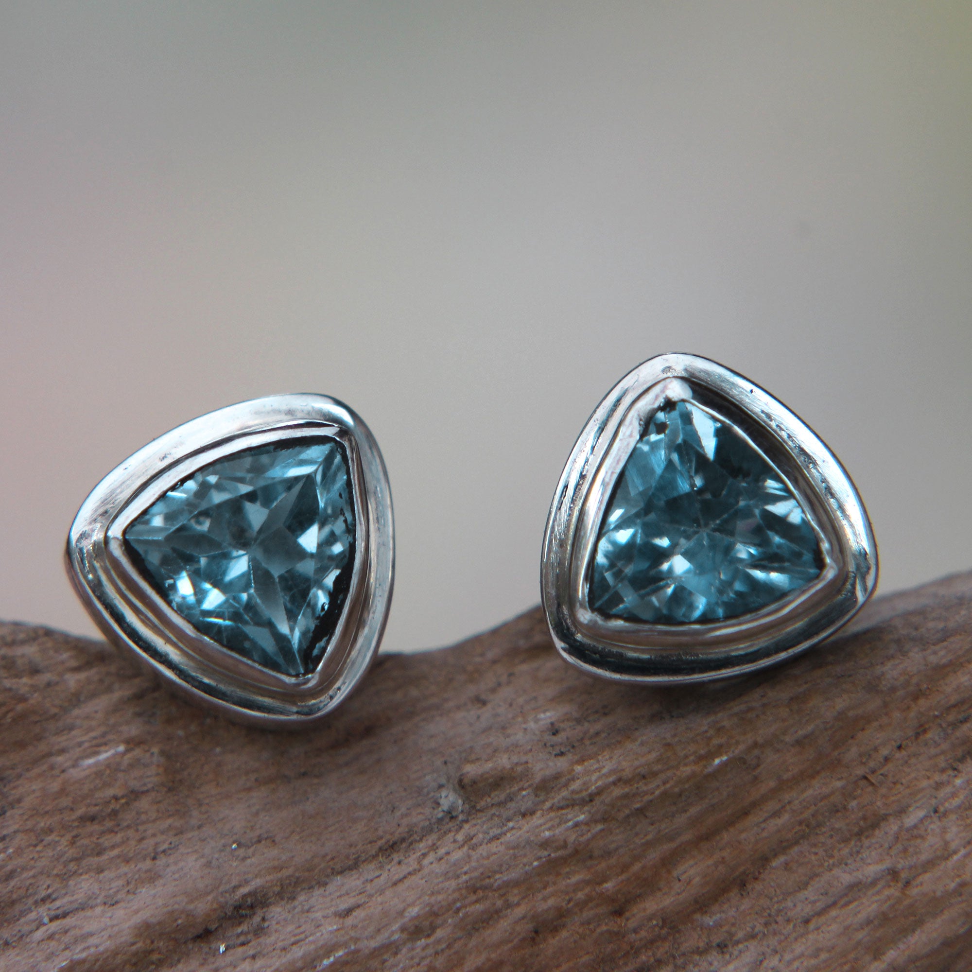 Premium Sky Blue Trinity Classic Blue Topaz Stud Earrings in Sterling 925 Silver