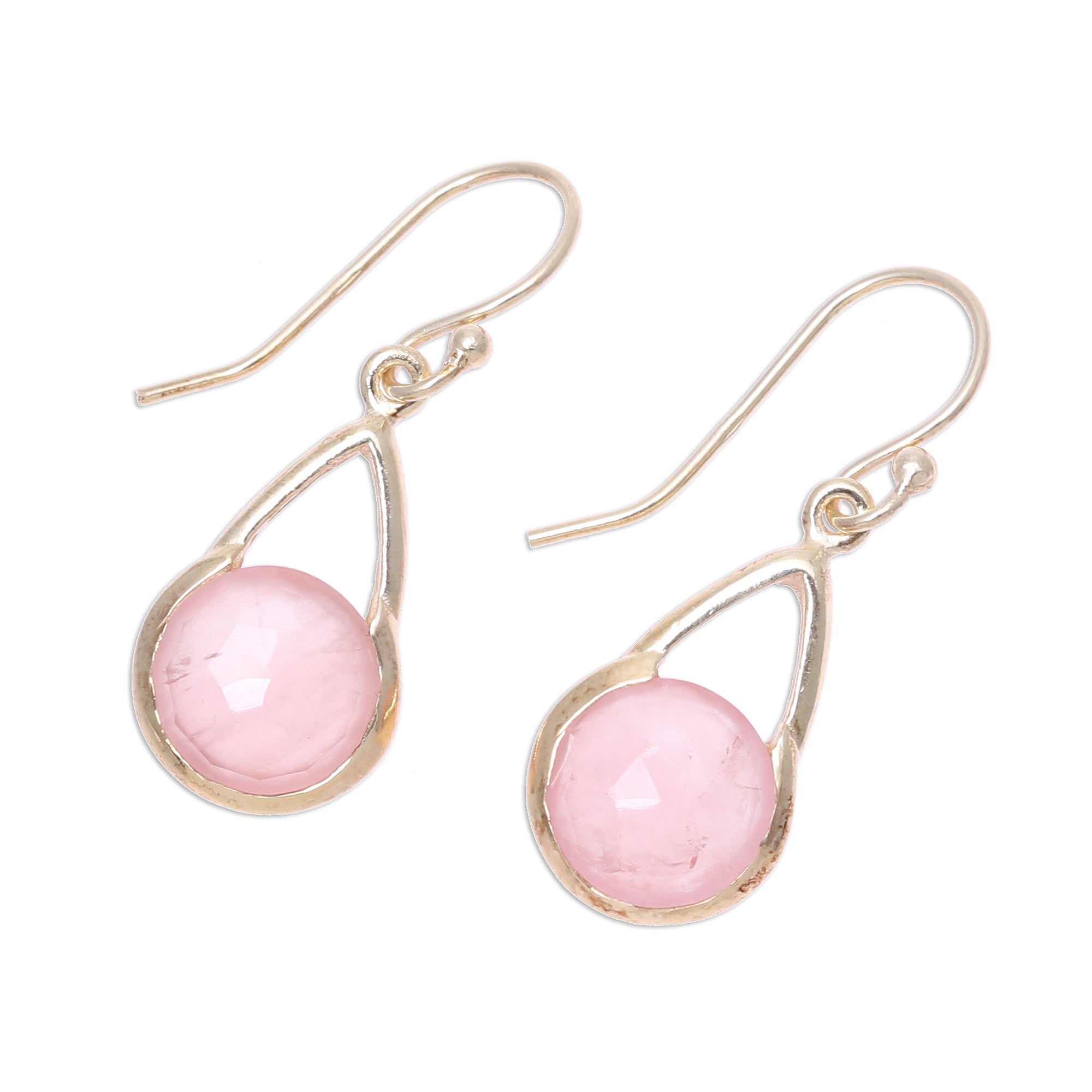 Premium Gold Plated Rose Quartz Dangle Earrings - Elegant Indian Design