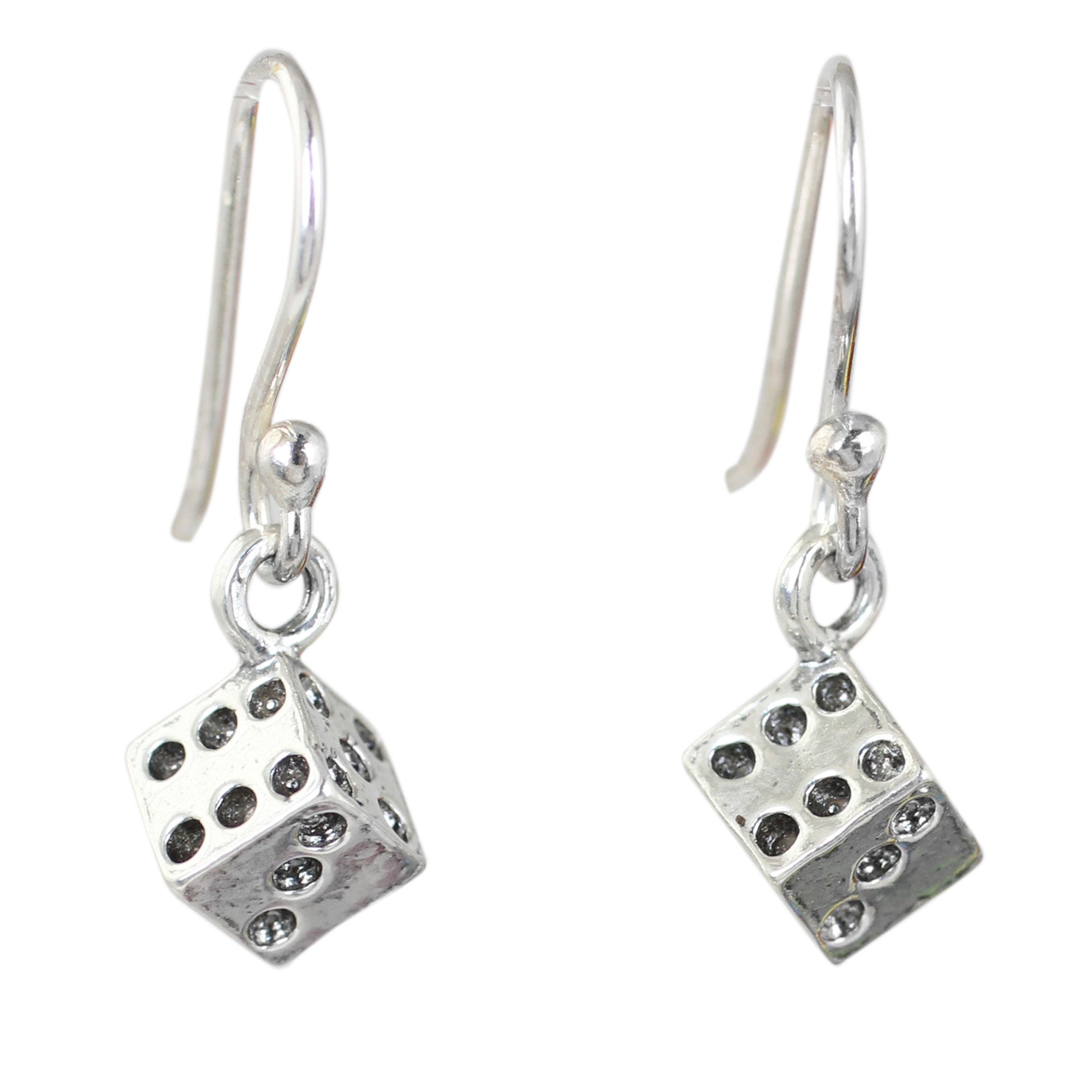 Premium Silver Lucky Dice Dangle Earrings – Handcrafted for Good Luck