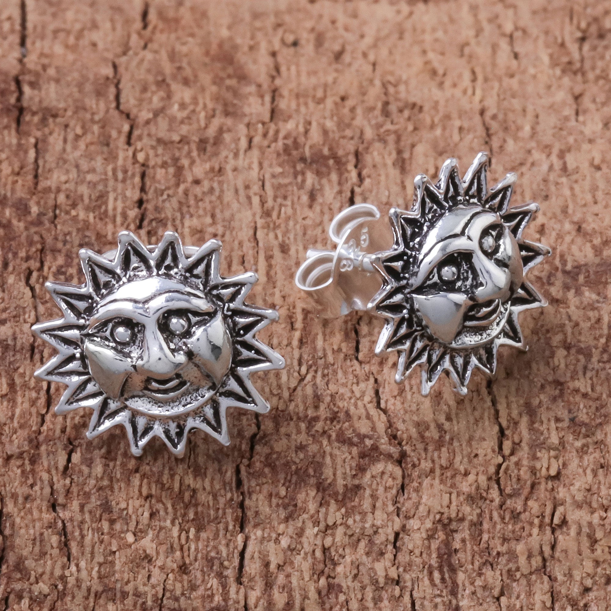 Premium Whimsical Sun Stud Earrings - Sterling Silver Jewelry from Thailand