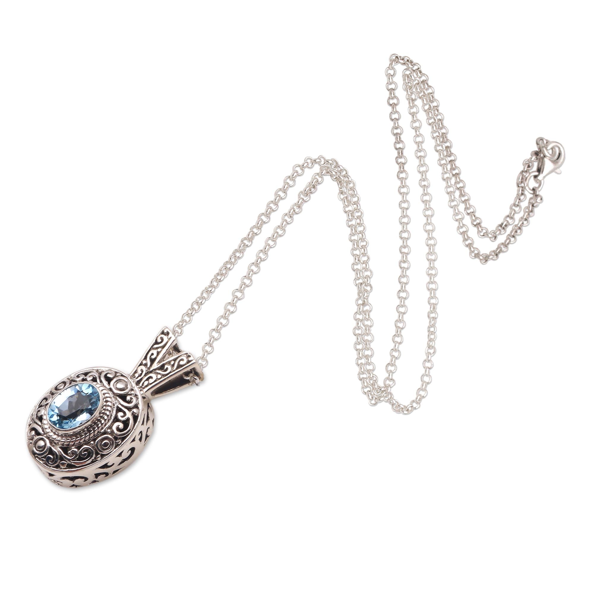 Premium Angel Eye Blue Topaz Pendant Necklace - Handcrafted in Bali