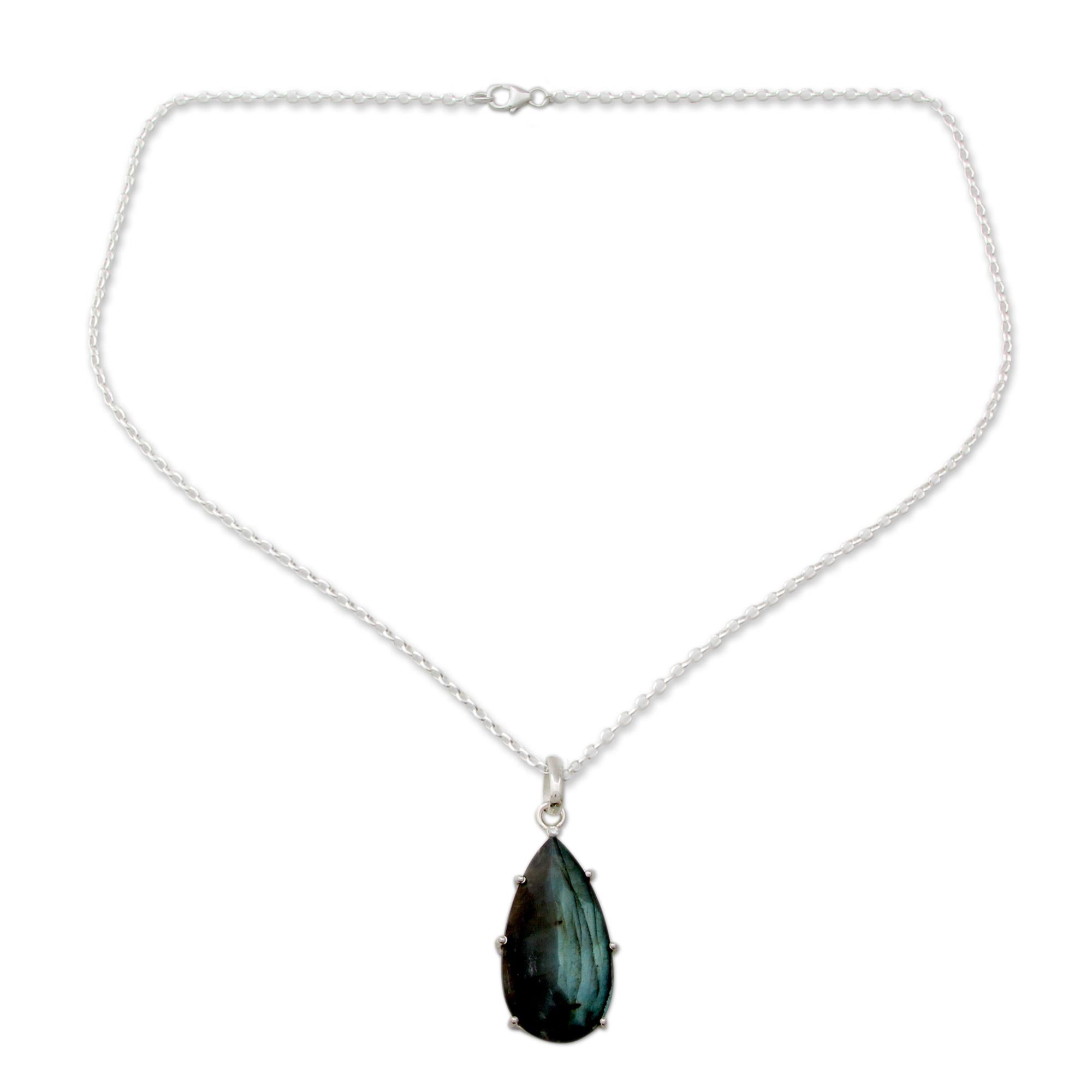 Premium Dusky Droplet Labradorite Pendant Necklace - Fair Trade & Sterling Silver