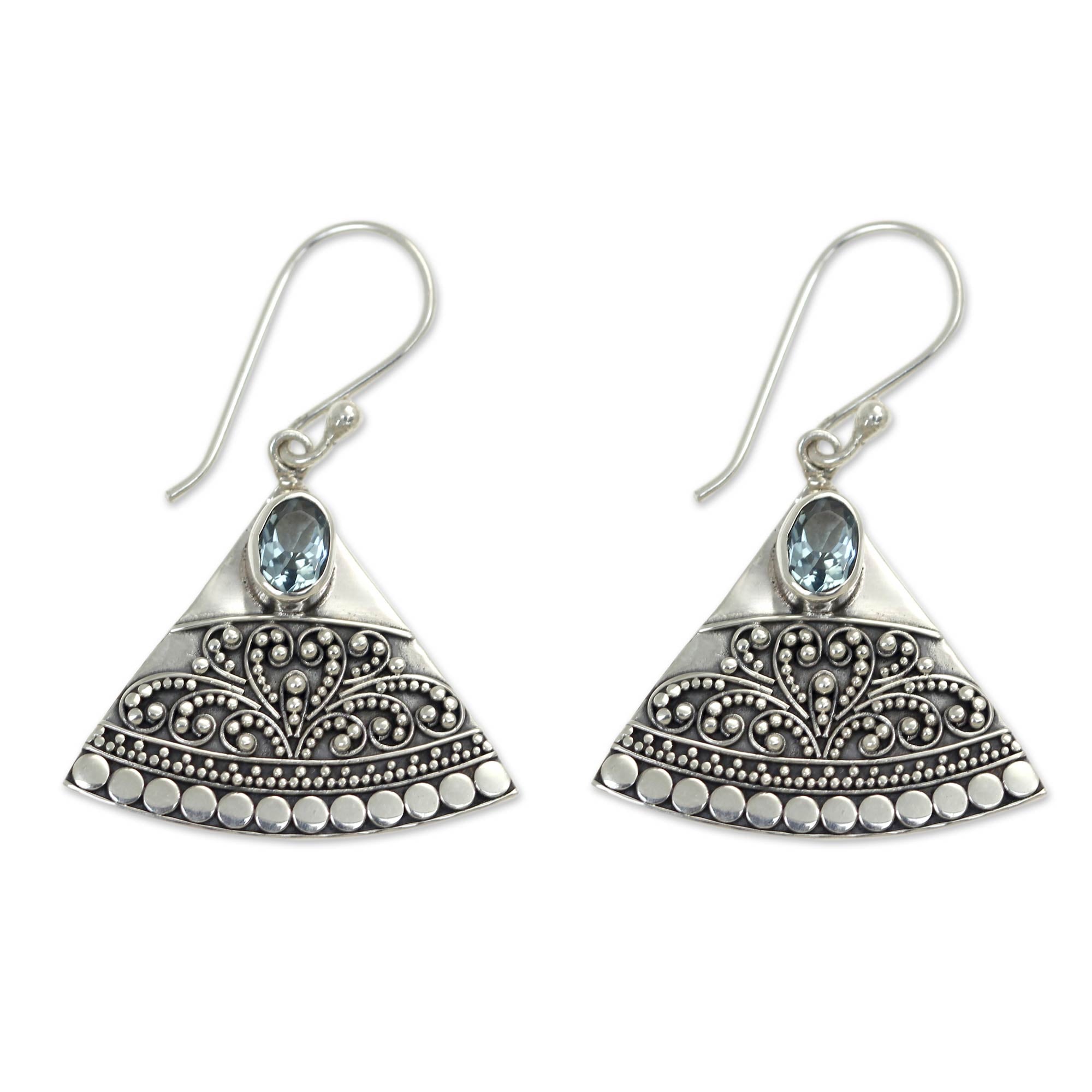 Premium Kintamani Indonesian Earrings with Blue Topaz - Handcrafted Sterling Silver Jewelry