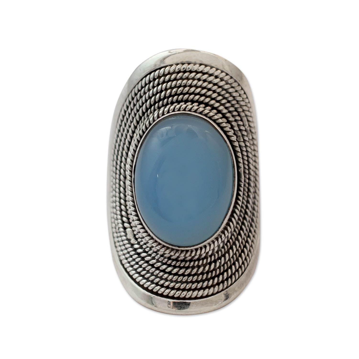 Premium Jaipur Skies Sterling Silver Chalcedony Ring – Handcrafted Elegance from India