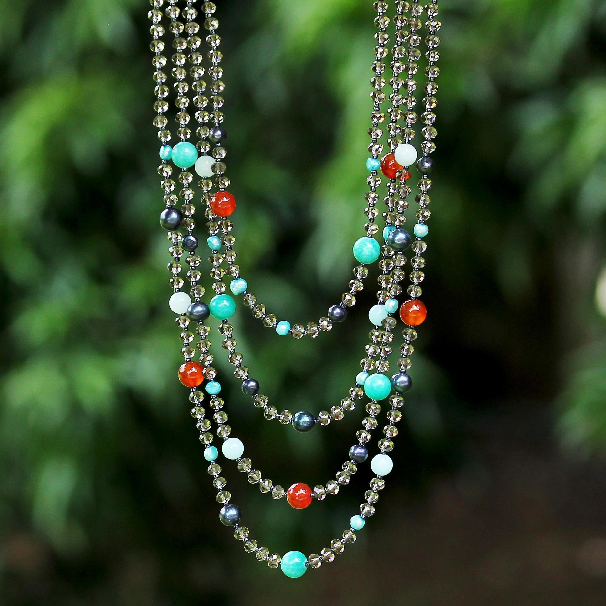 Premium Multicolor Beaded Gem Necklace with Cultured Pearls