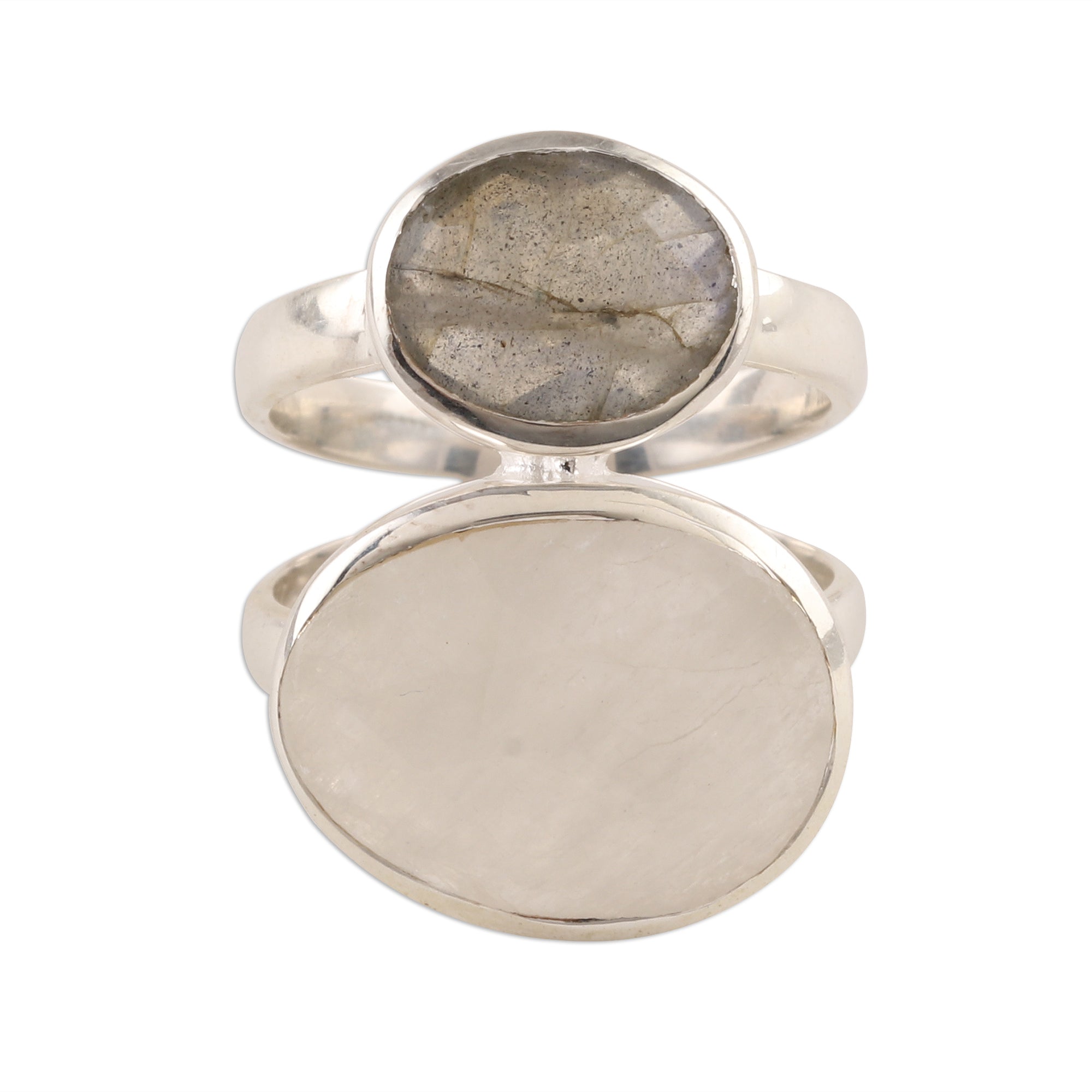 Premium Evening Elegance Cocktail Ring - Rainbow Moonstone & Labradorite Sterling Silver