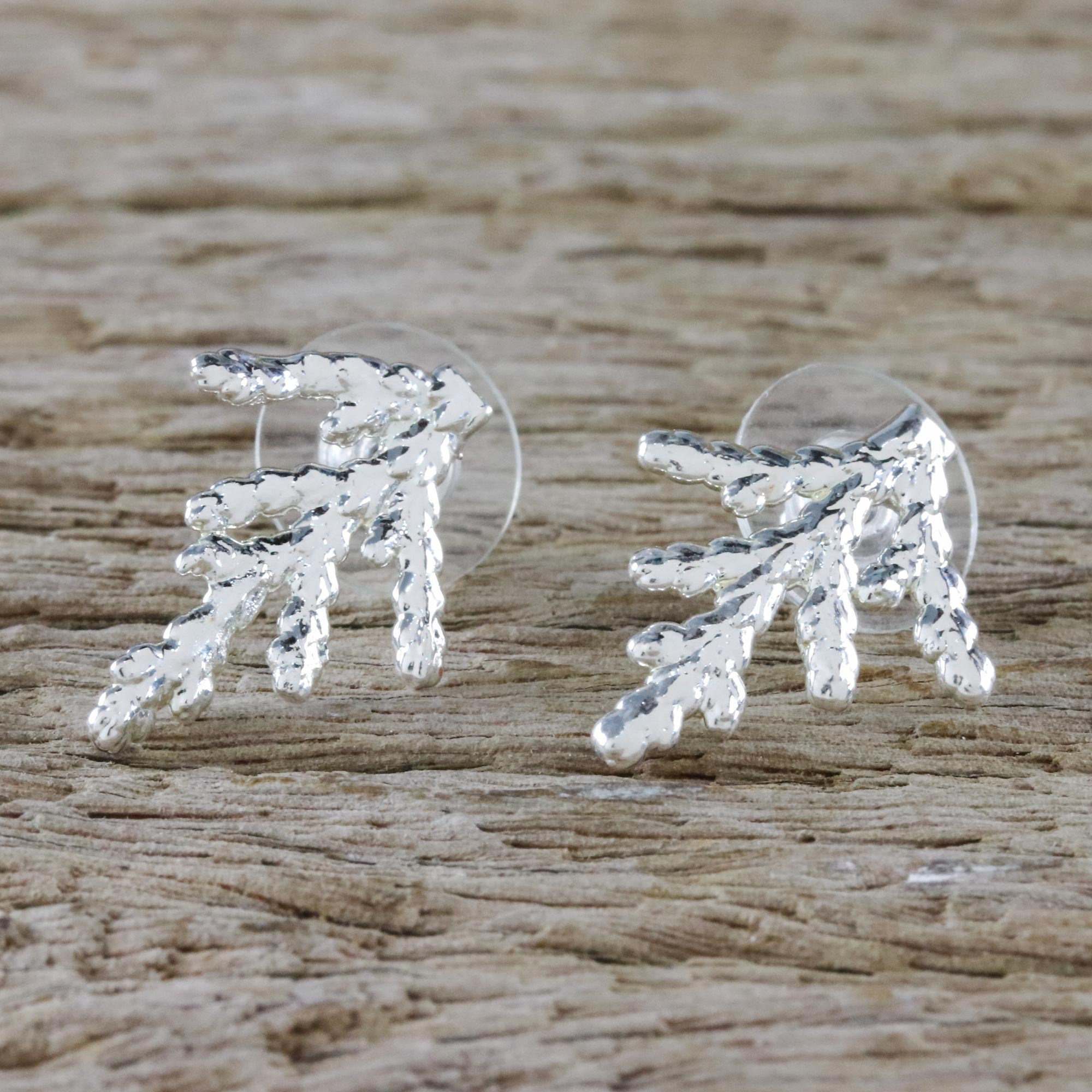 Premium Natural Cypress Leaf Earrings - Sterling Silver Plated, Handcrafted in Thailand