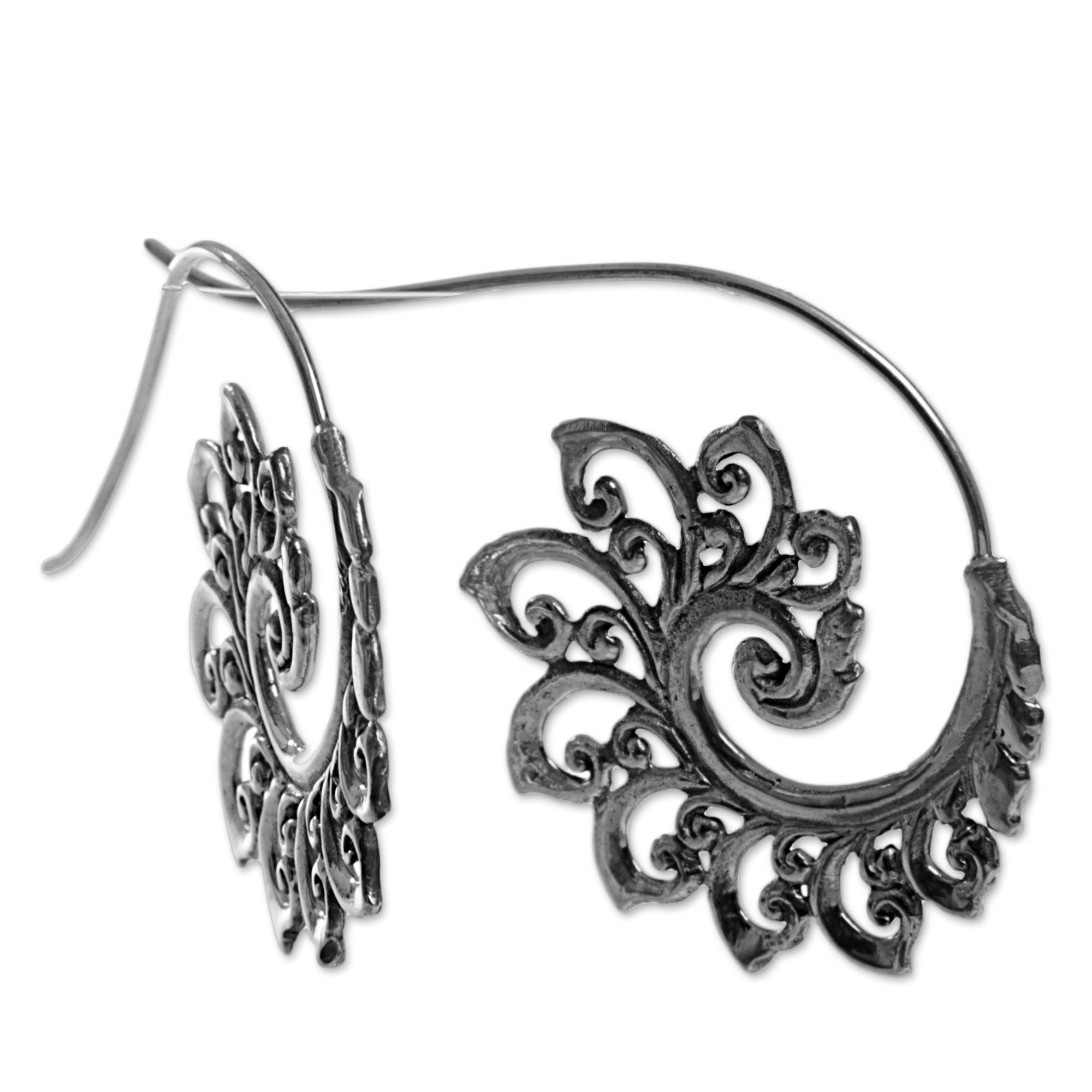 Premium Spiral Buds Sterling Silver Drop Earrings – Handcrafted Balinese Elegance