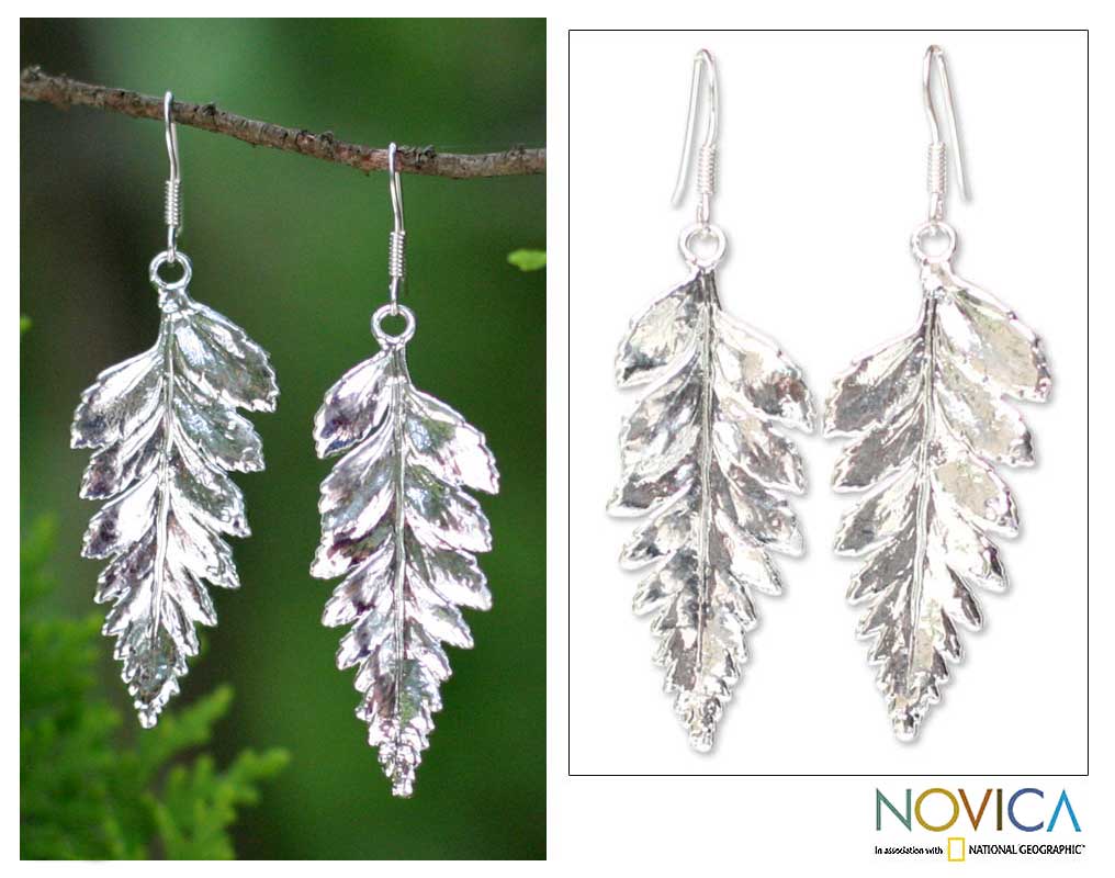 Premium Silver Fern Dangle Earrings - Timeless Love & Elegance