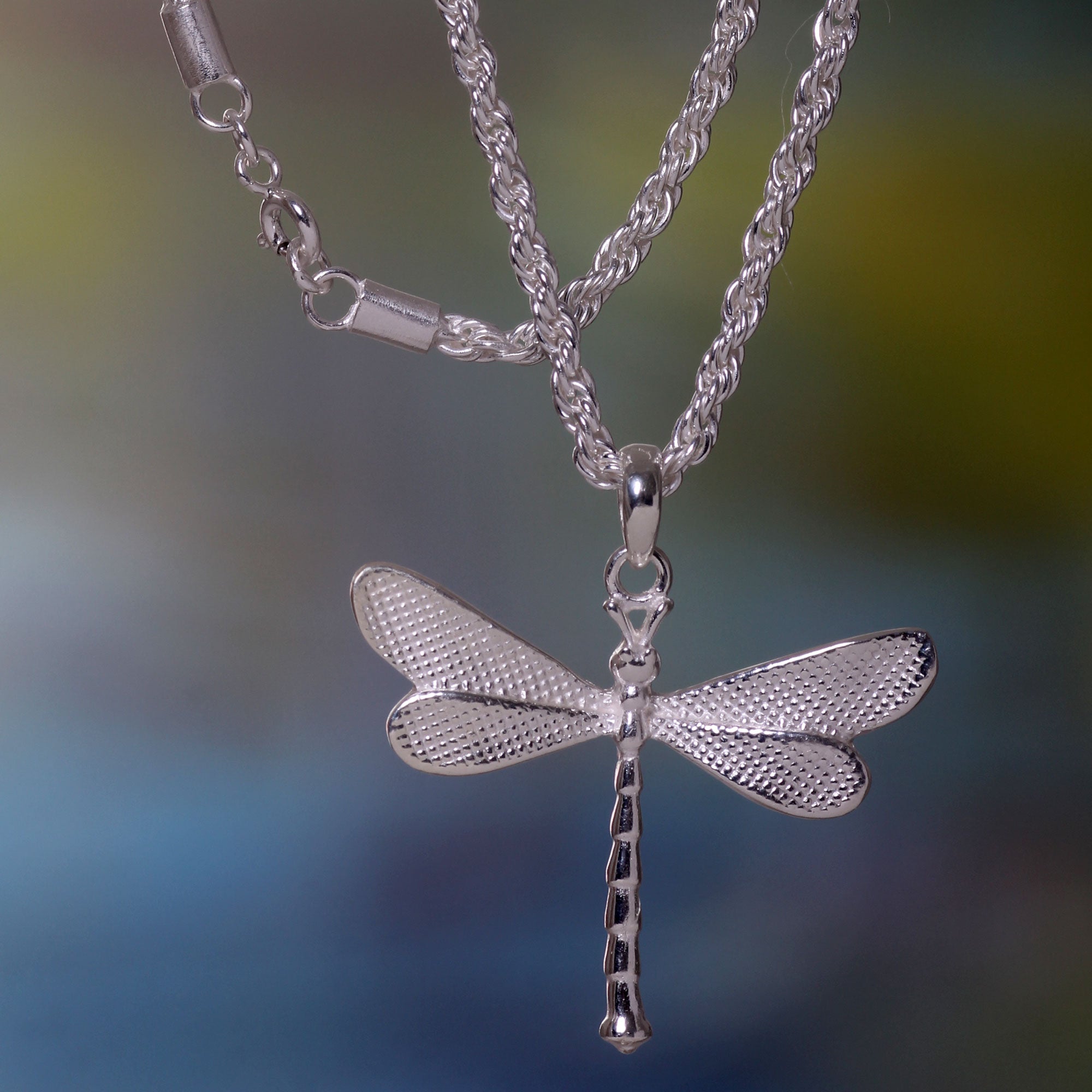 Premium White Dragonfly Sterling Silver Pendant Necklace