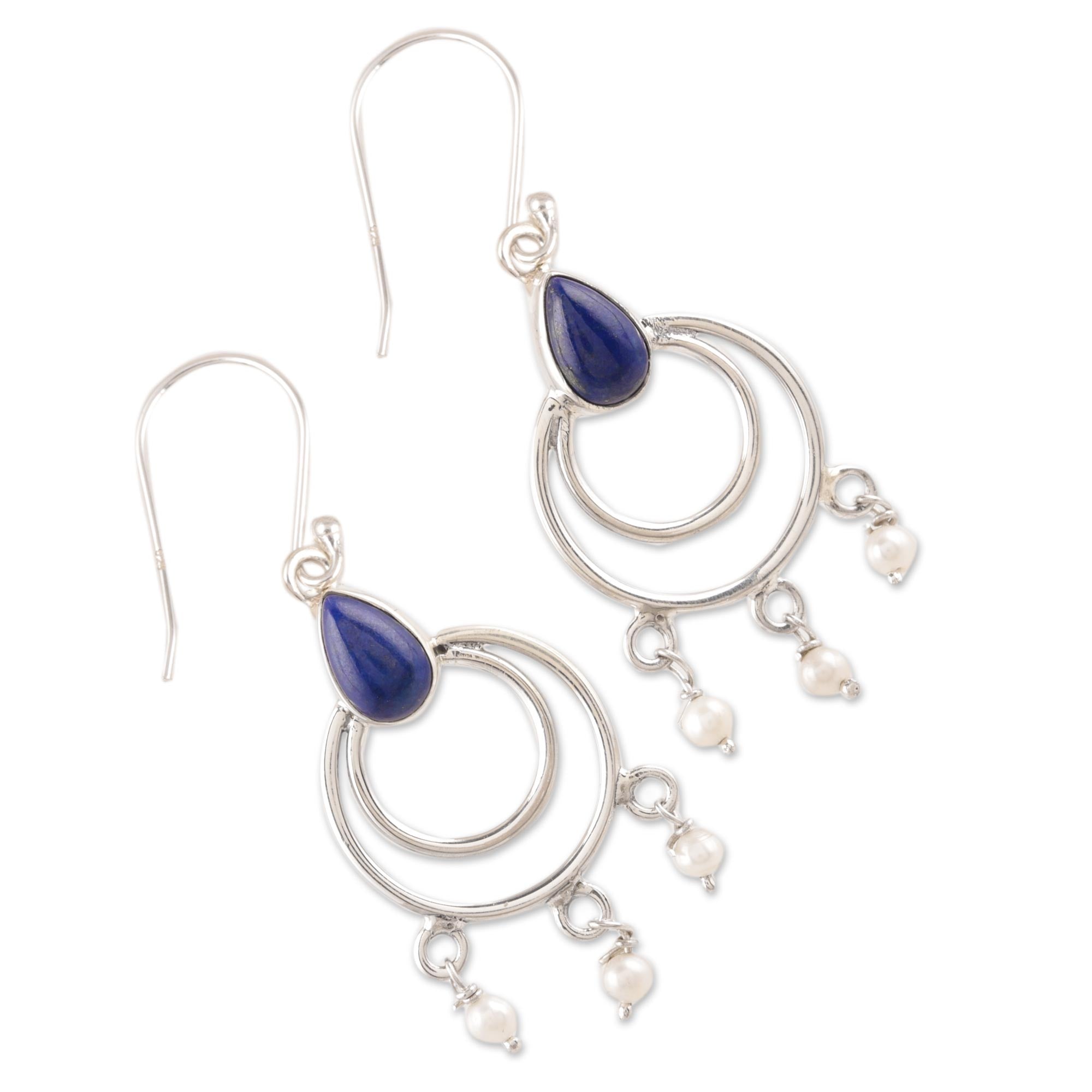 Premium Royal Lapis Lazuli & Cultured Pearl Dangle Earrings - Handcrafted in India