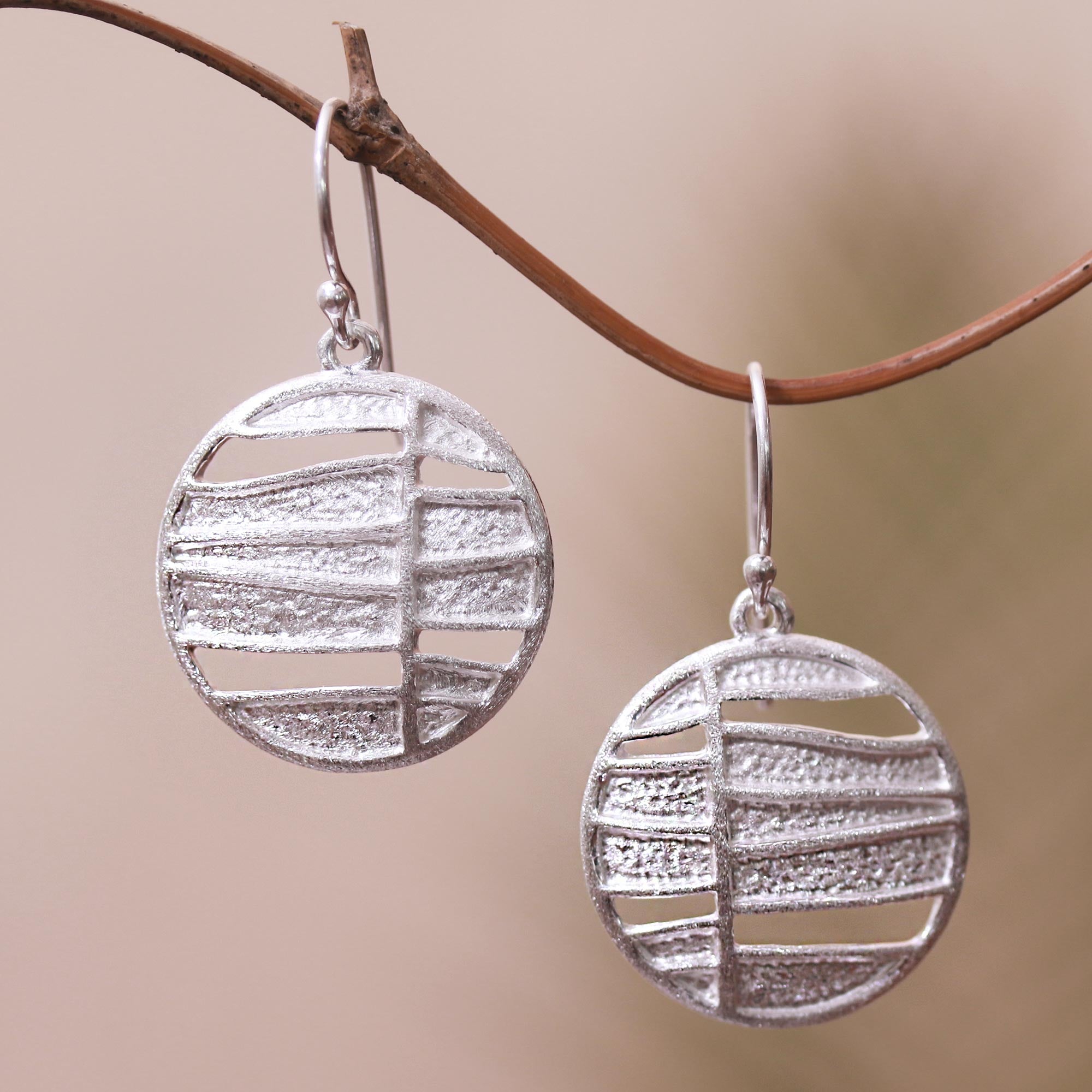 Premium Circular Sterling Silver Dangle Earrings - Handcrafted in Bali