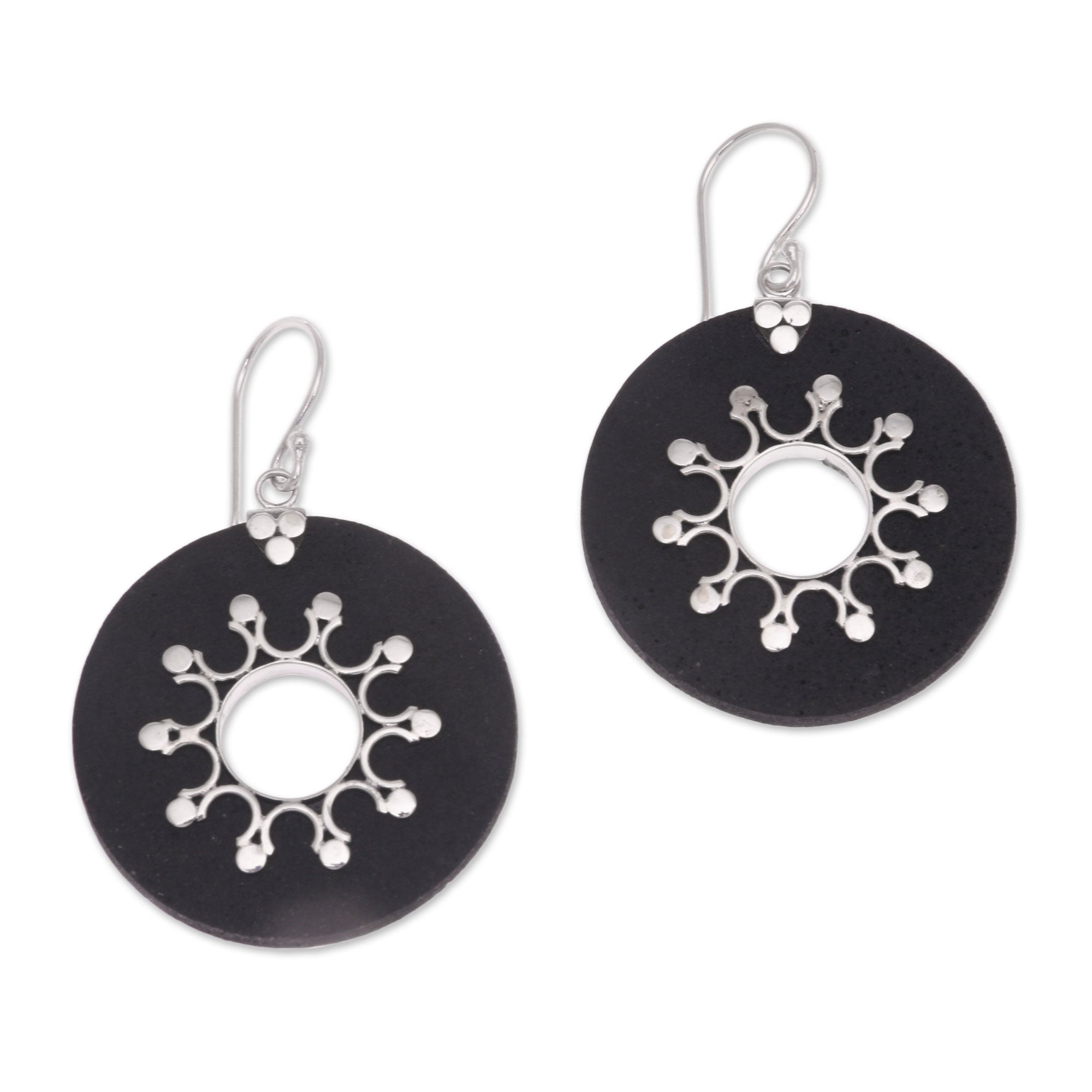 Premium Dark Sun Sterling Silver Lava Stone Dangle Earrings